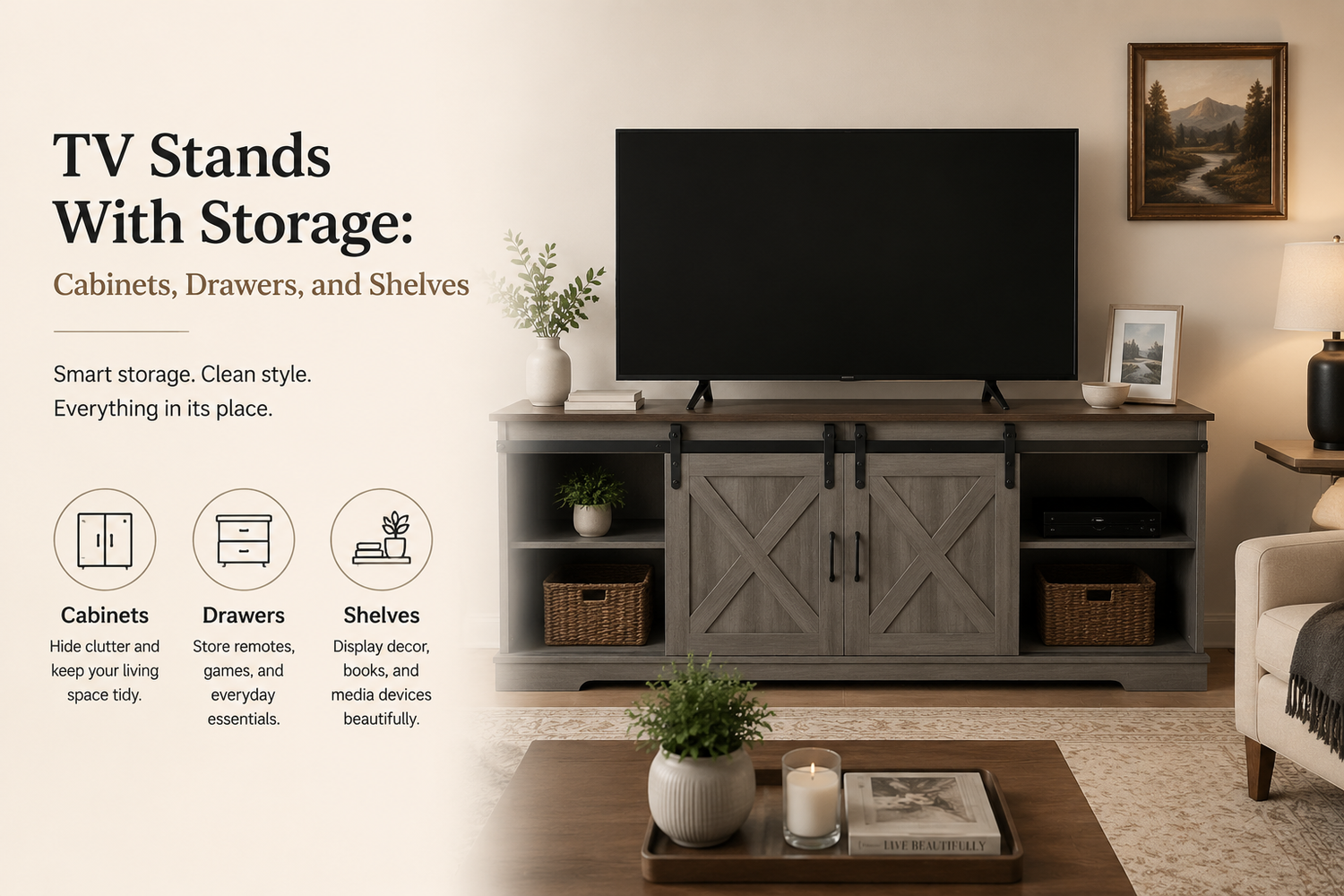 TV Stands With Storage: Cabinets, Drawers, and Shelves - Vanub
