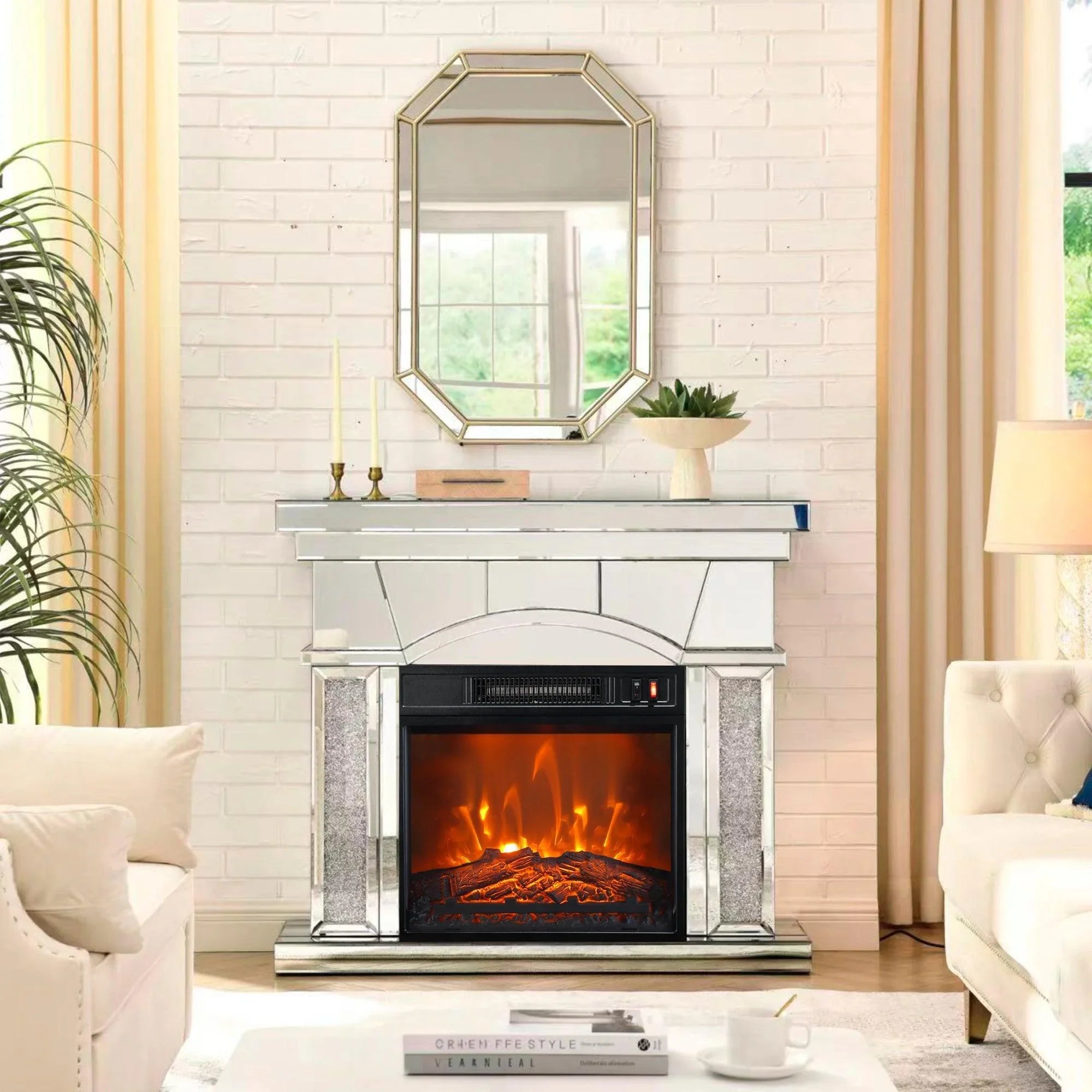Modern Black Insert Electric Fireplace with Remote Control