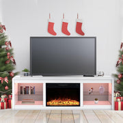 Modern 66" LED TV Stand with 23" Electric Fireplace for Living Room