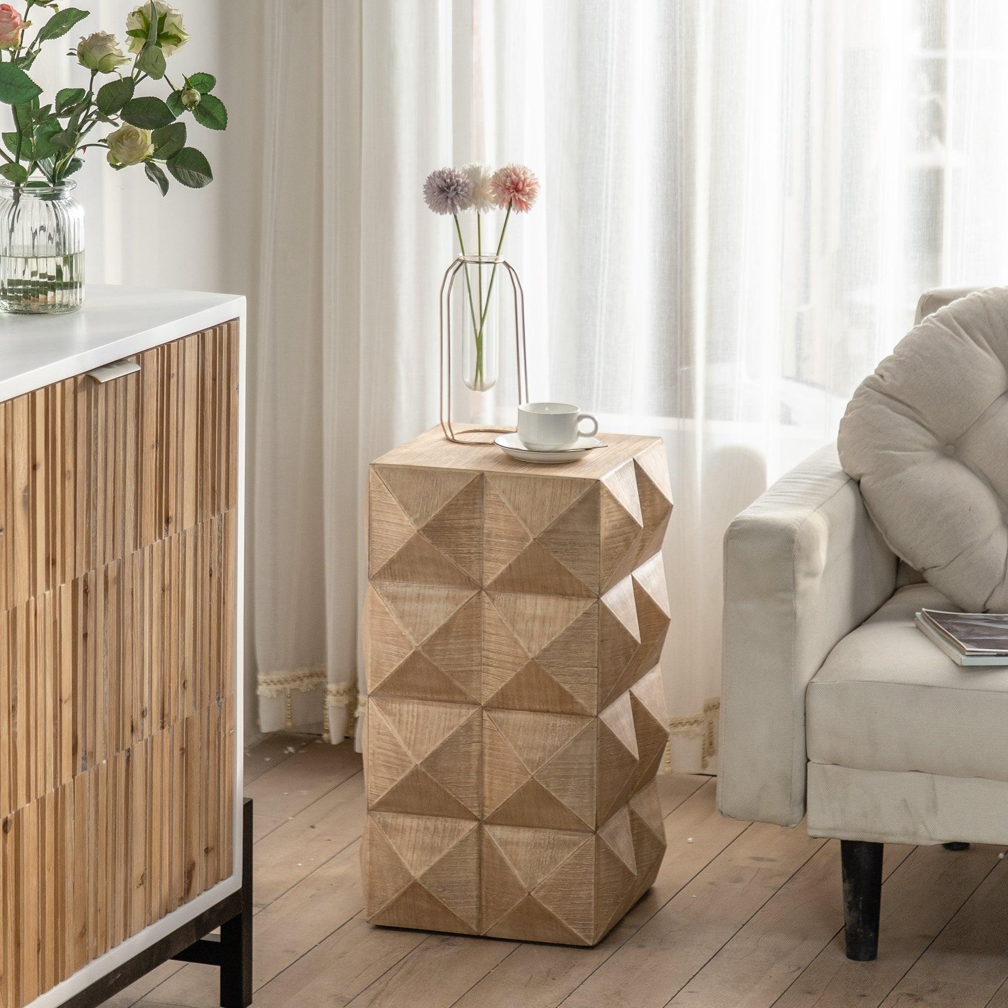 24" Retro Coffee Table, 3D Embossed Pattern, MDF Top, Vintage Style Furniture