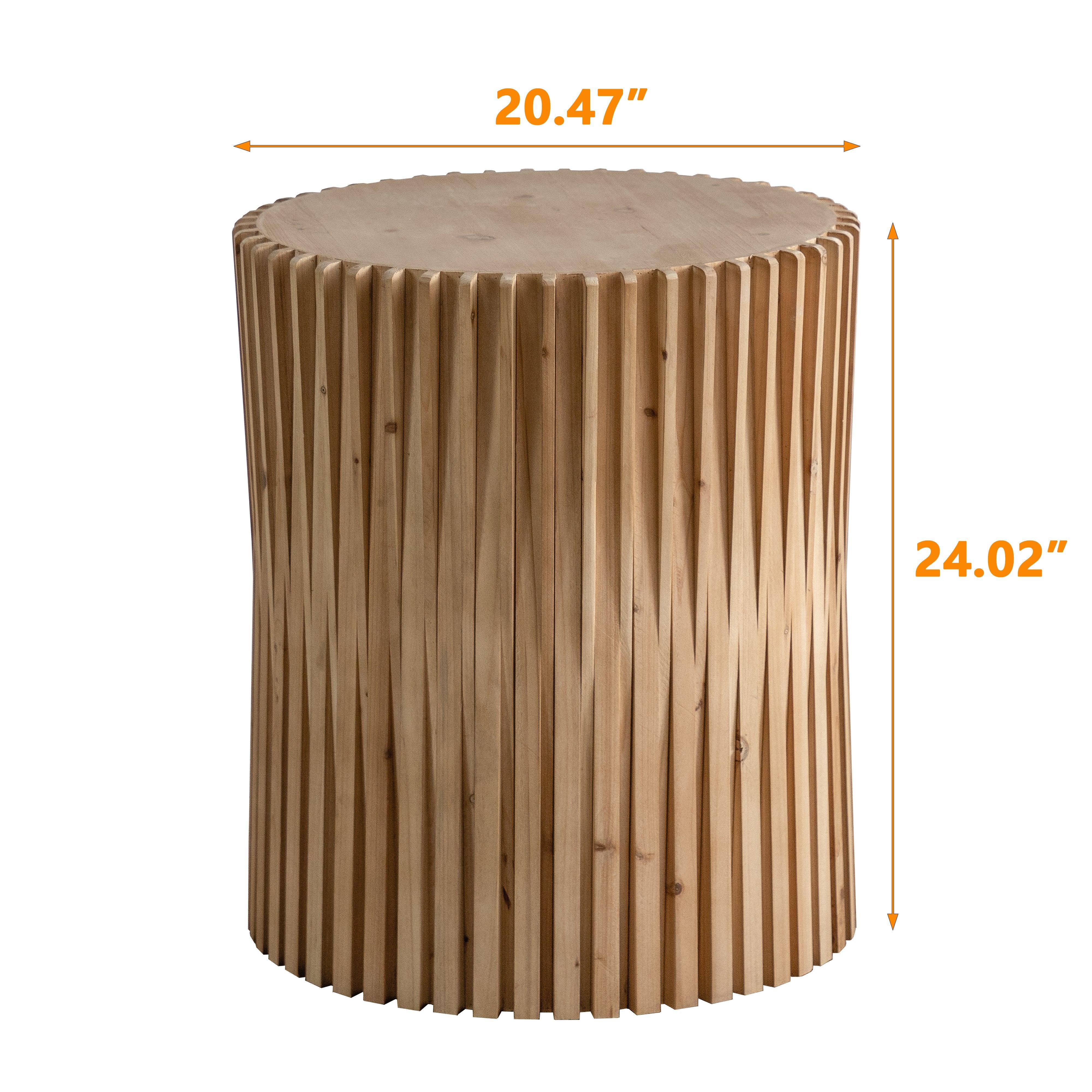 Retro Cylindrical MDF Coffee Table, Vertical Textured Relief Design, For Living Room, Office, Dining Room