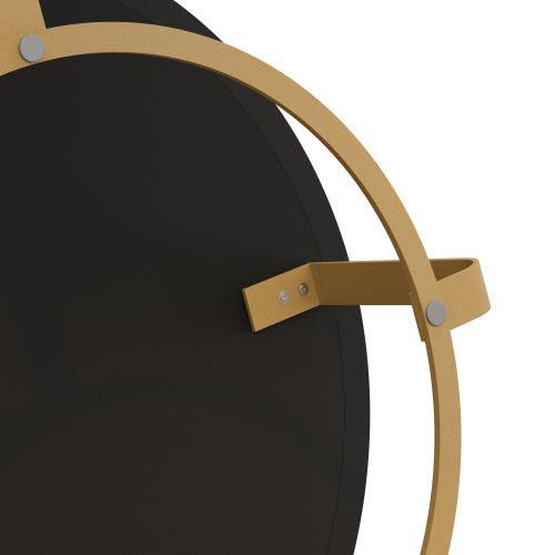 31.5in Modern Round Carved Wood Coffee Table, Metal Legs, Gold Finish