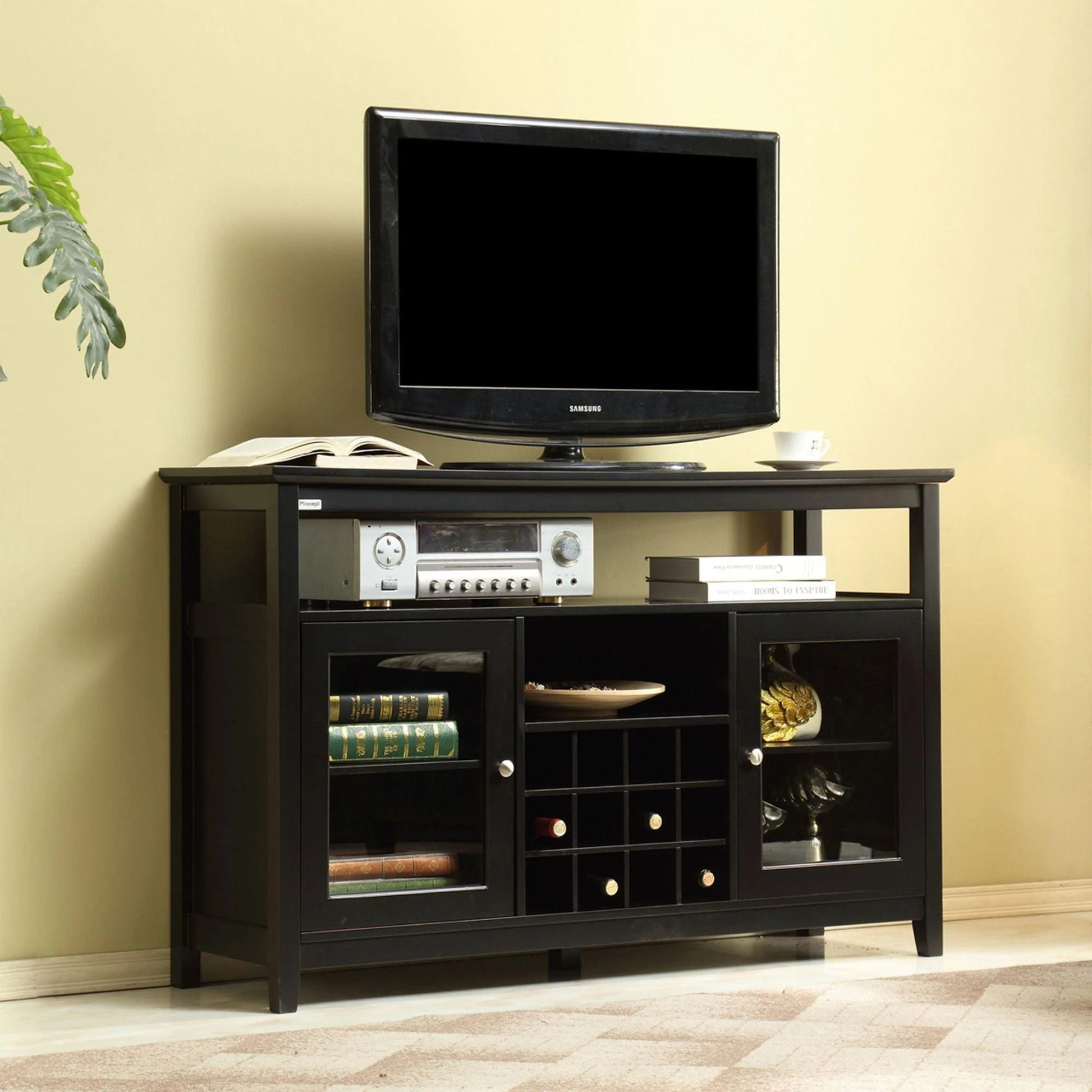 Vanub 51" Wide Wood Cupboard Buffet Storage Cabinet with Wine Rack for 12-Bottles - Vanub