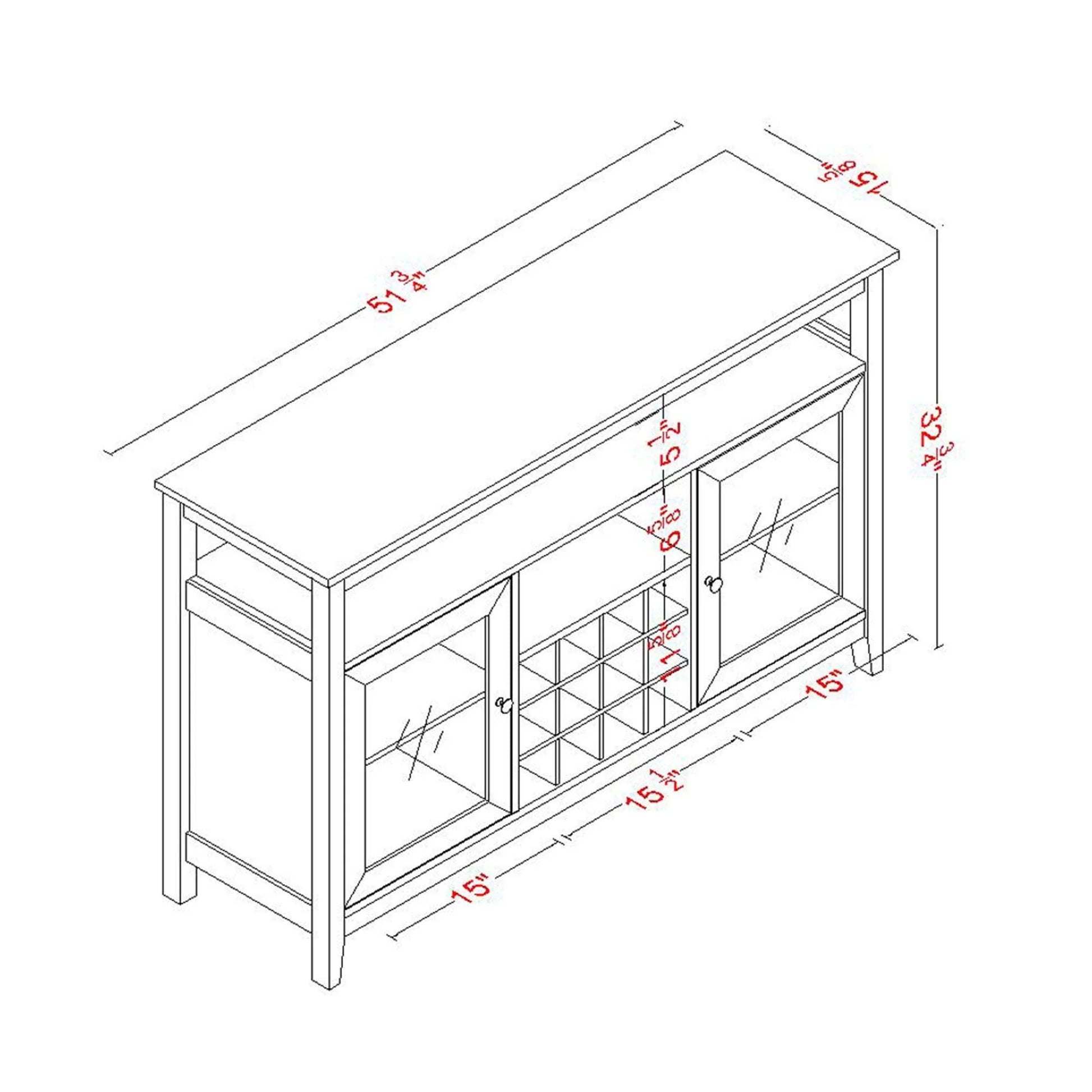 Vanub 51" Wide Wood Cupboard Buffet Storage Cabinet with Wine Rack for 12-Bottles - Vanub