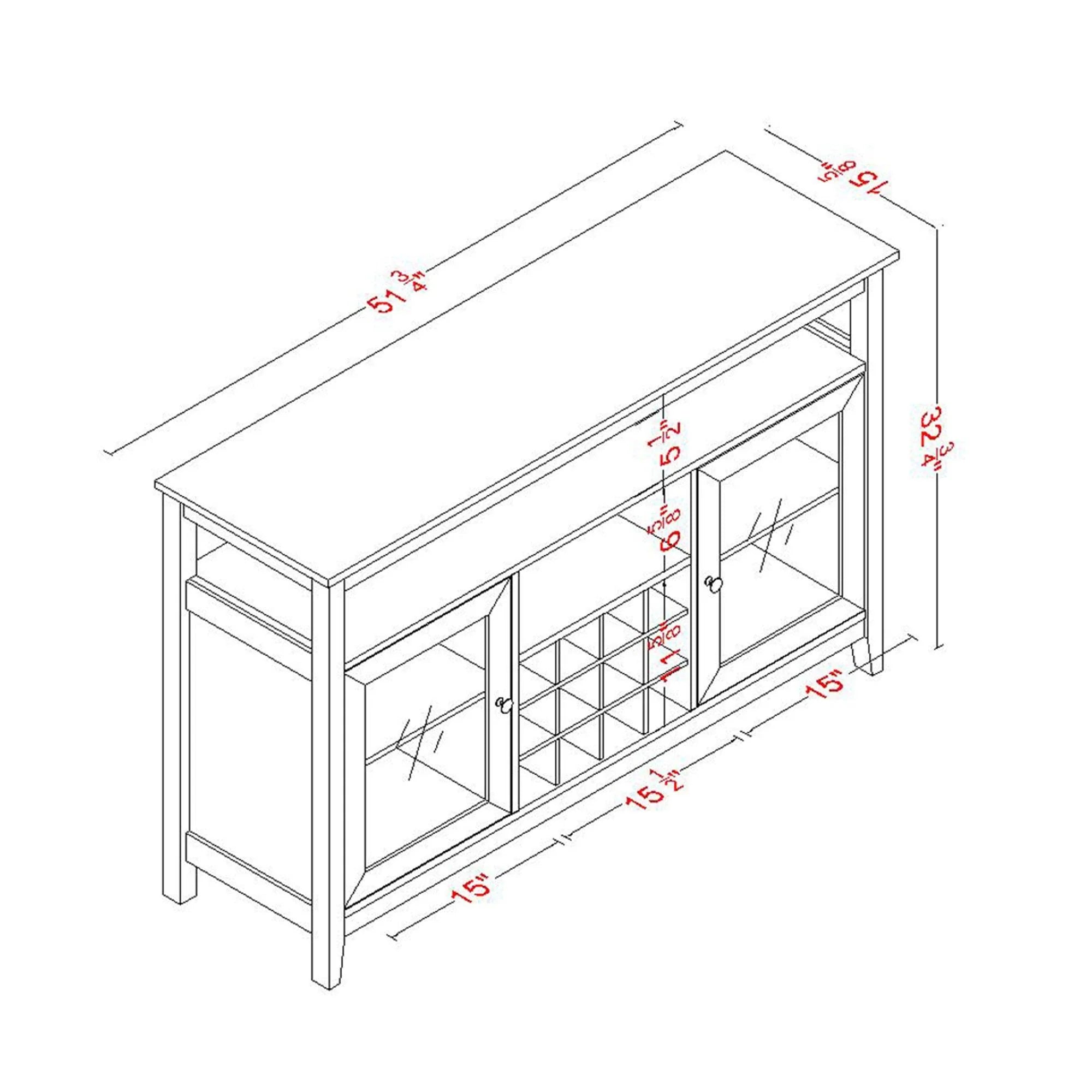 Vanub 51" Wide Wood Cupboard Buffet Storage Cabinet with Wine Rack for 12-Bottles - Vanub