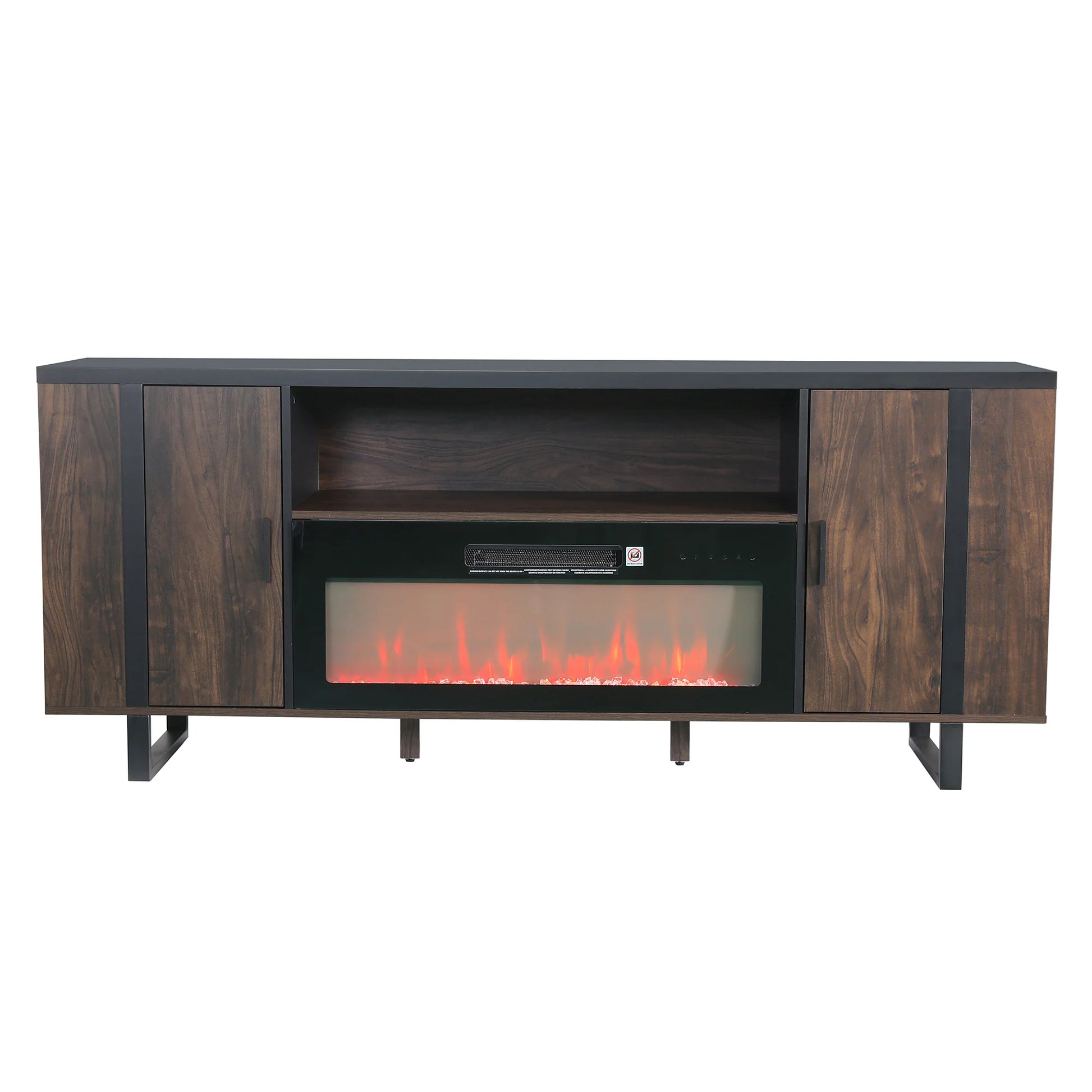 Vanub 72" Both Sides Open Shelves TV Stand with 36 Inch Electric Fireplace for Living Room - Vanub