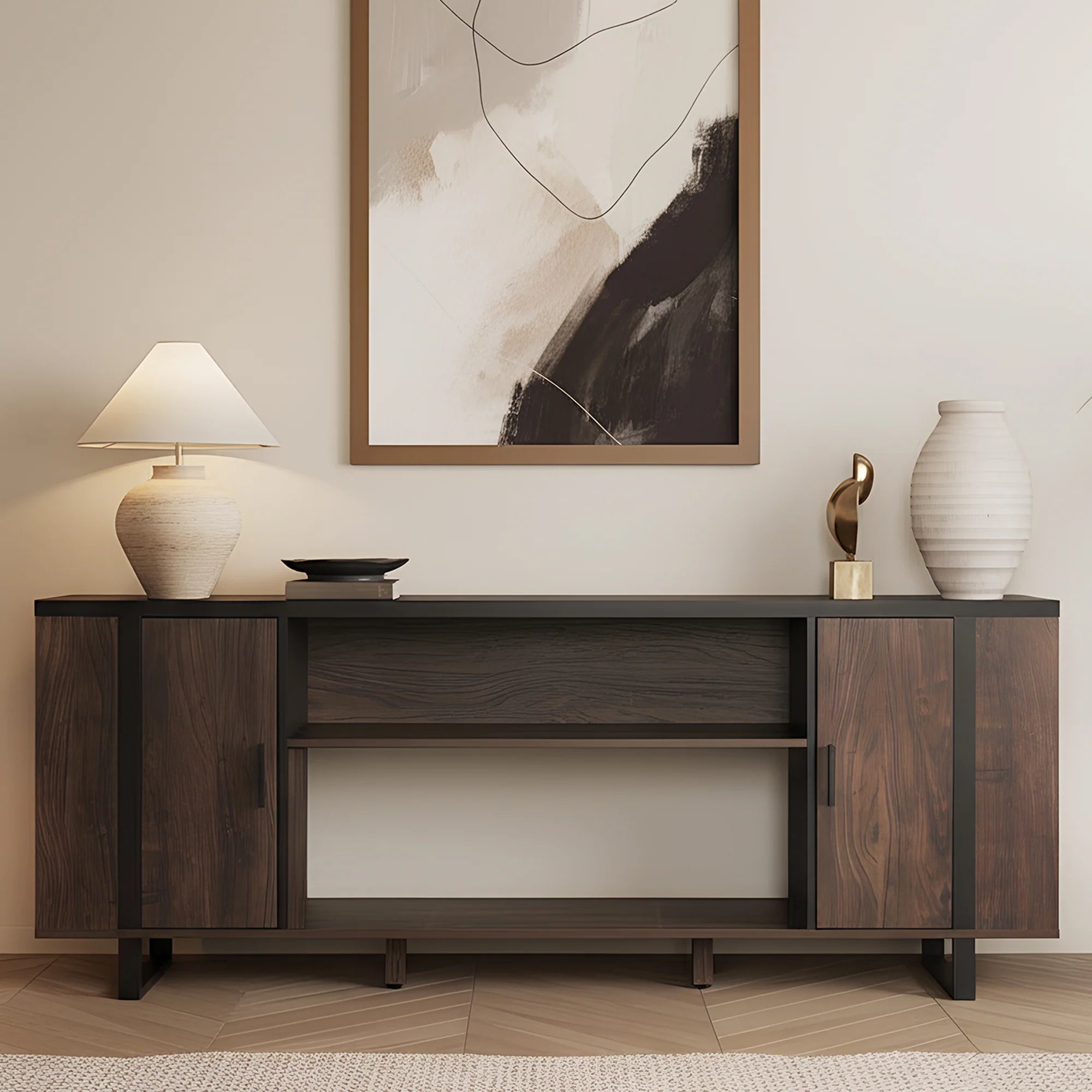 Vanub 72" Both Sides Open Shelves TV Stand with 36 Inch Electric Fireplace for Living Room - Vanub