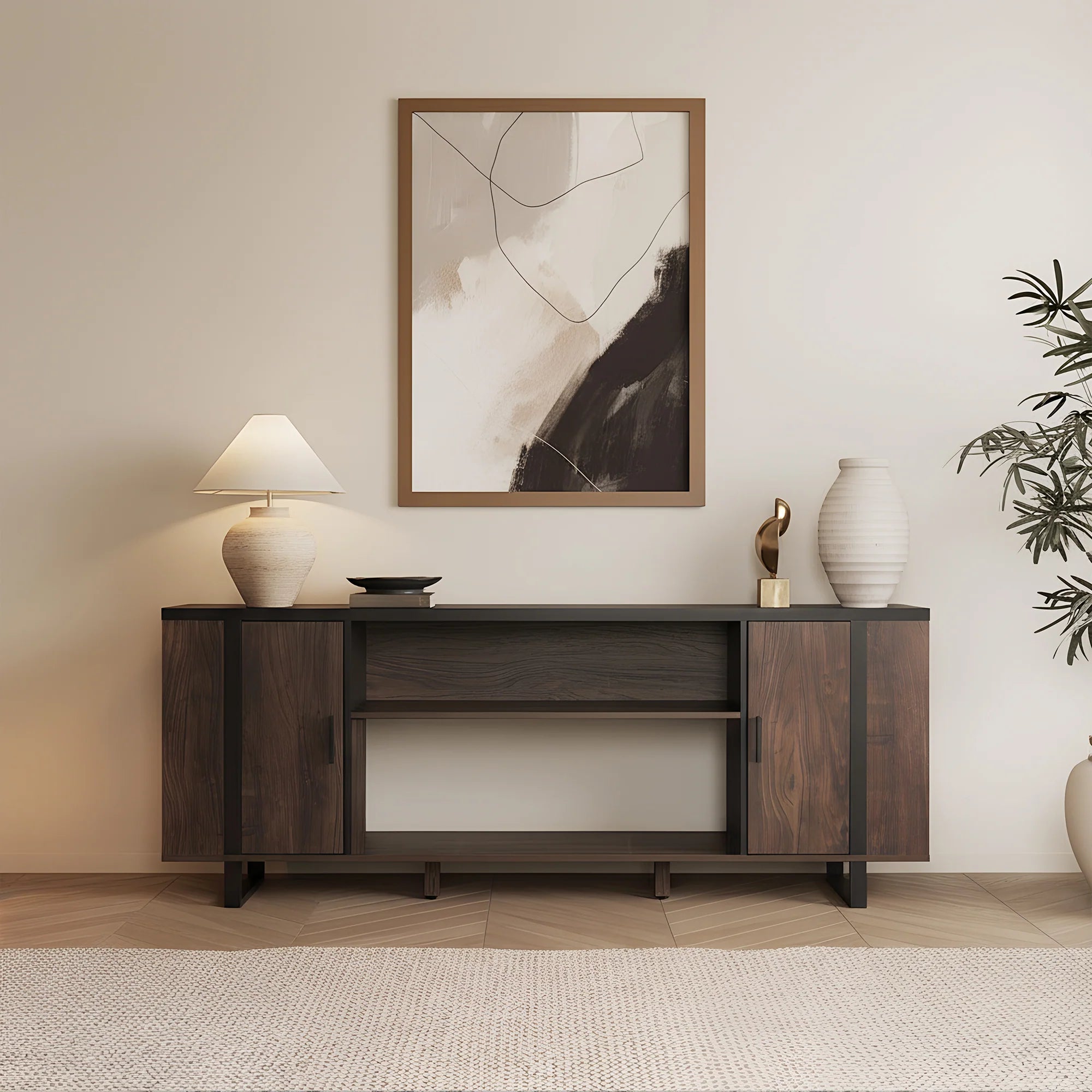 Vanub 72" Both Sides Open Shelves TV Stand with 36 Inch Electric Fireplace for Living Room - Vanub