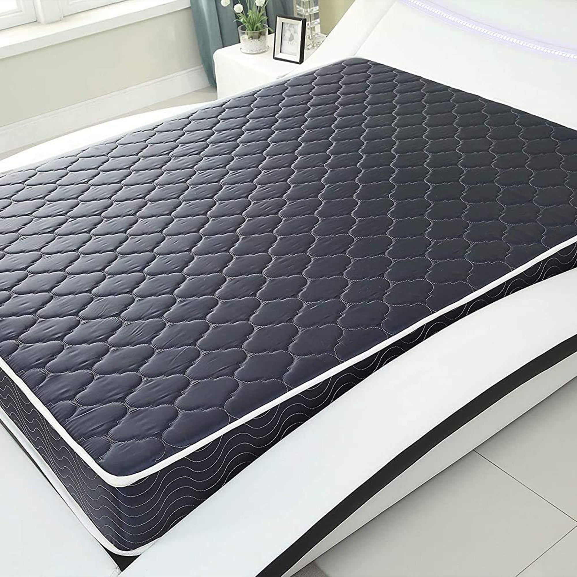 6in Waterproof High-Density Foam Mattress, Navy Diamond Quilted Breathable Cover