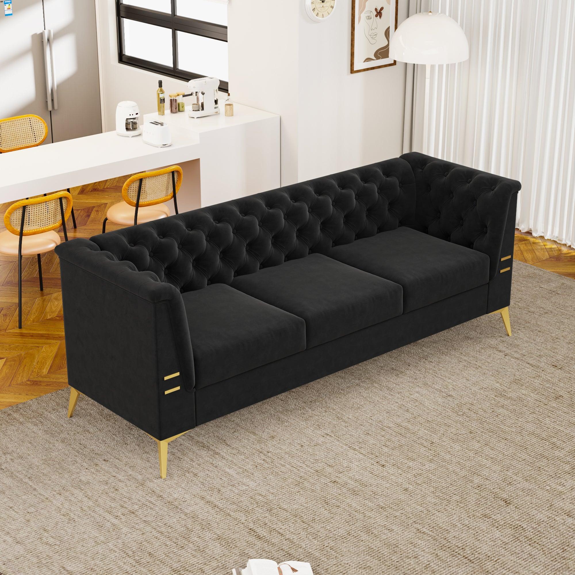 82.7" Velvet Chesterfield Wide Sofa for Living Room