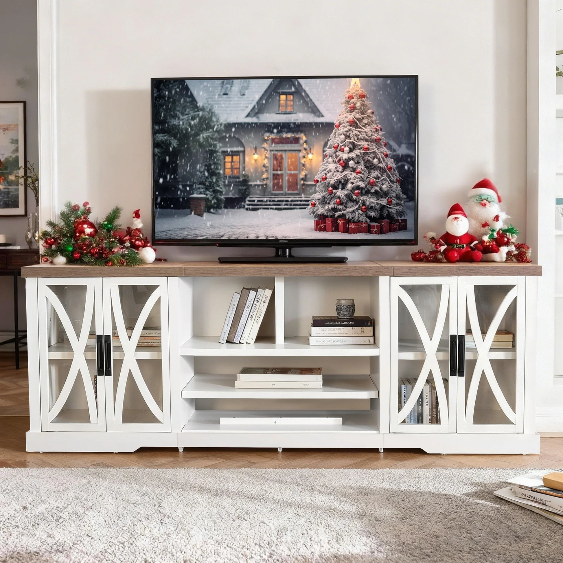 Vanub 93" TV Stand Storage Cabinets with 36 Inch Electric Fireplace for Living Room - Vanub