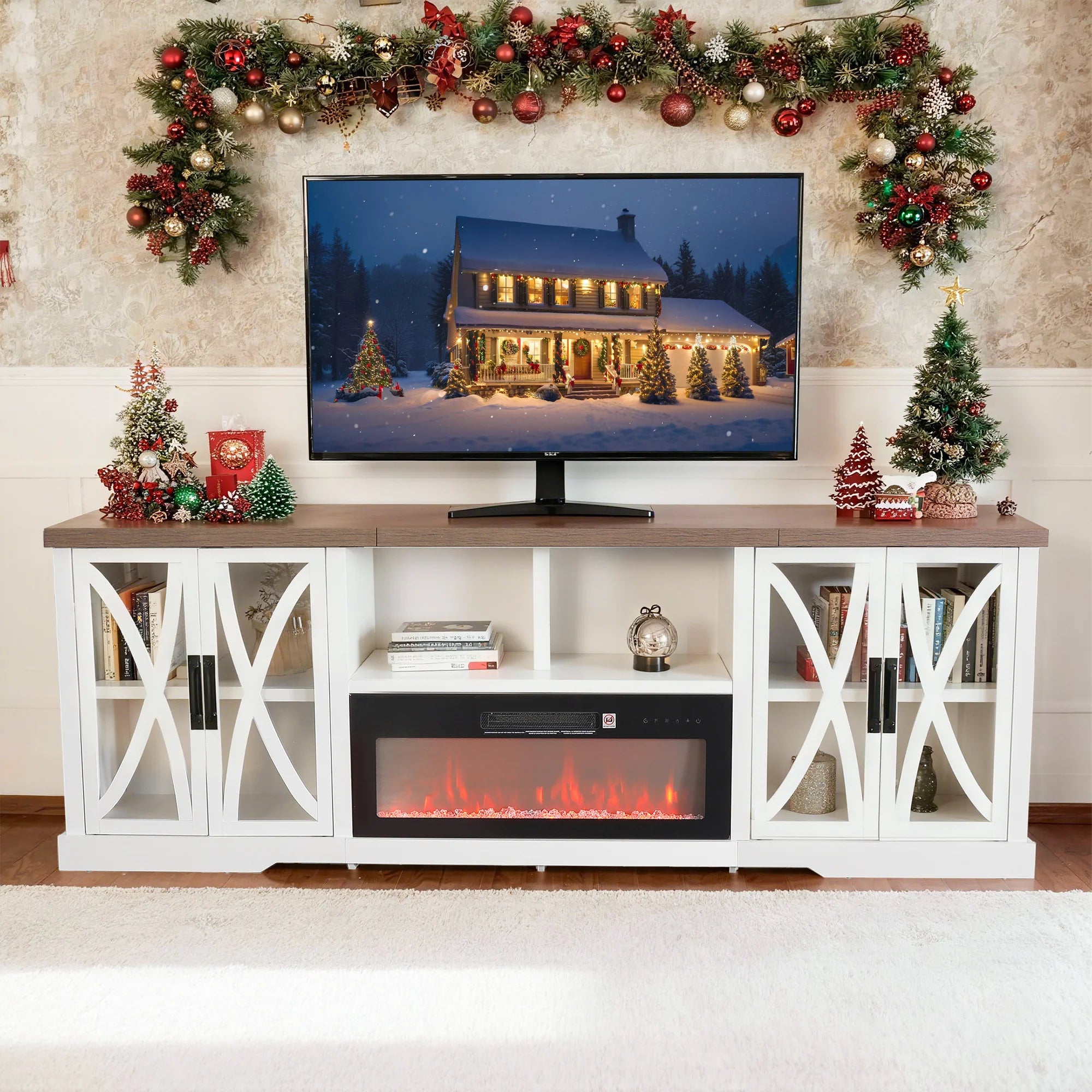 Vanub 93" TV Stand Storage Cabinets with 36 Inch Electric Fireplace for Living Room - Vanub