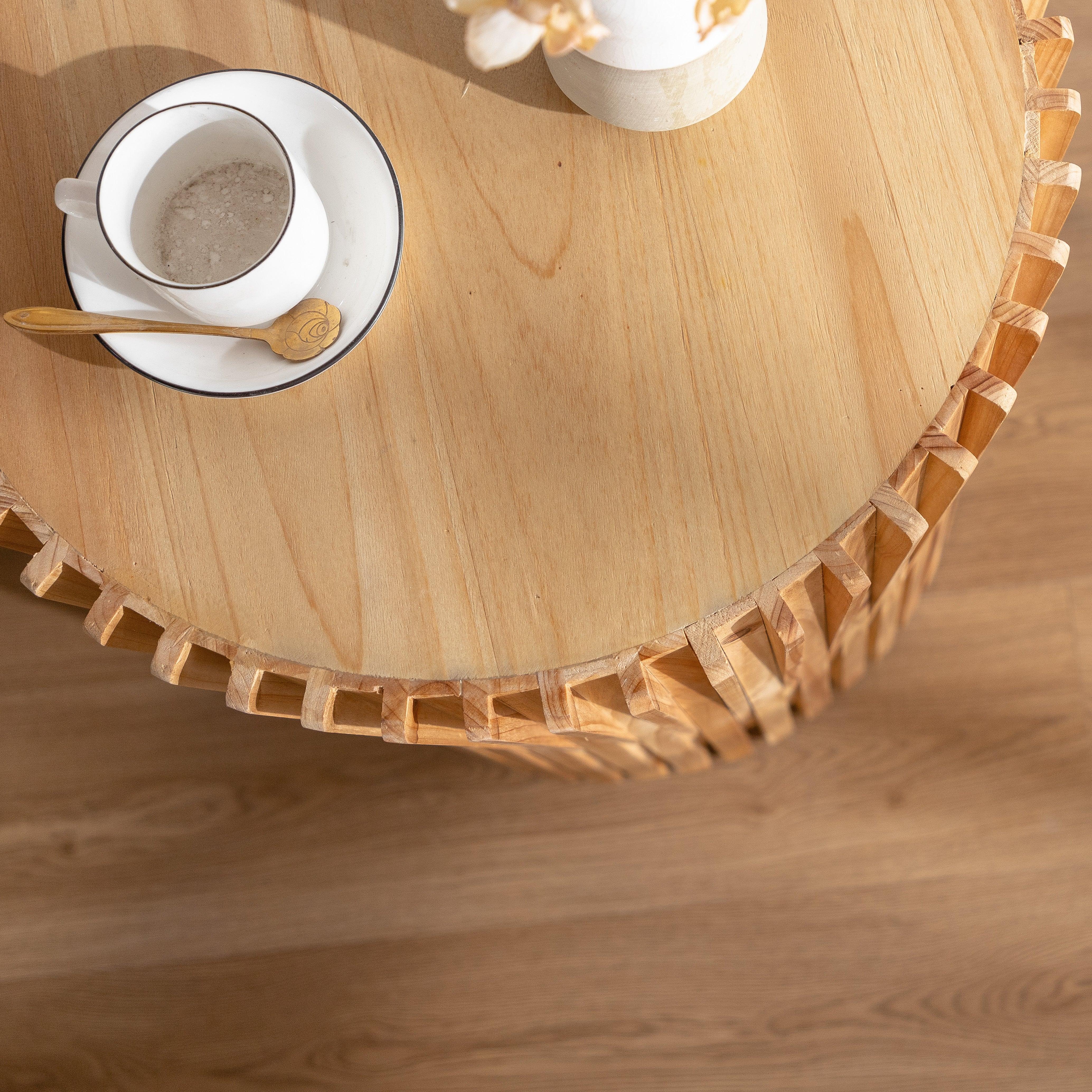 Retro Cylindrical MDF Coffee Table, Vertical Textured Relief Design, For Living Room, Office, Dining Room