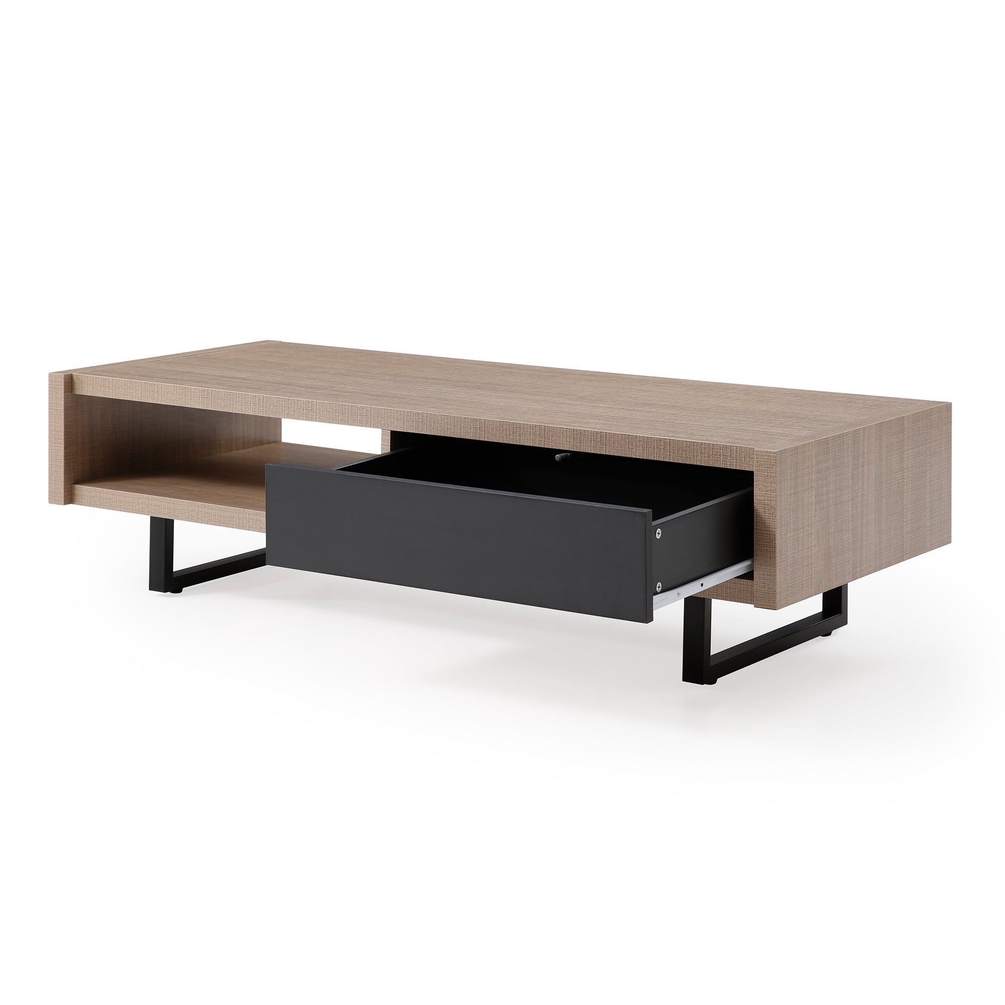 Ash 47in Pine Wood Coffee Table, All Metal Legs