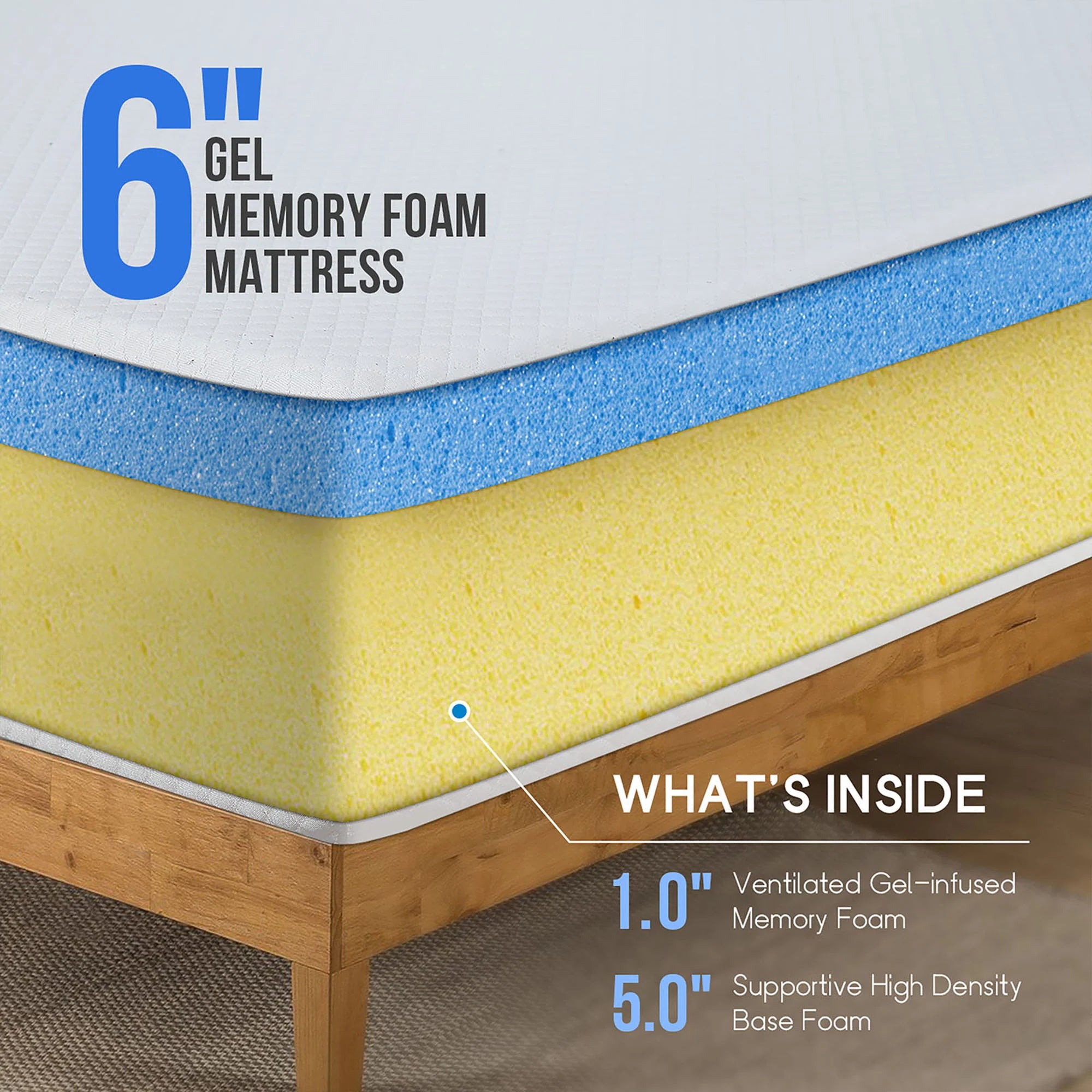 Artemisia 6" White Memory Foam Medium Firm Mattress with 1” Gel Infused Memory Foam
