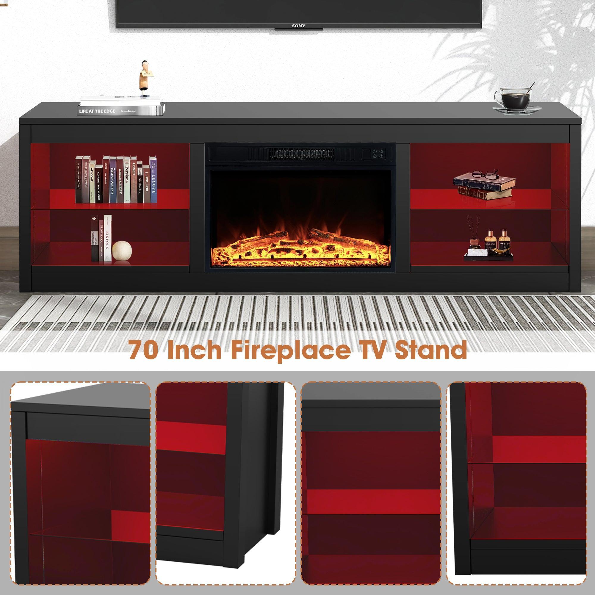 Modern 66" LED TV Stand with 23" Electric Fireplace for Living Room