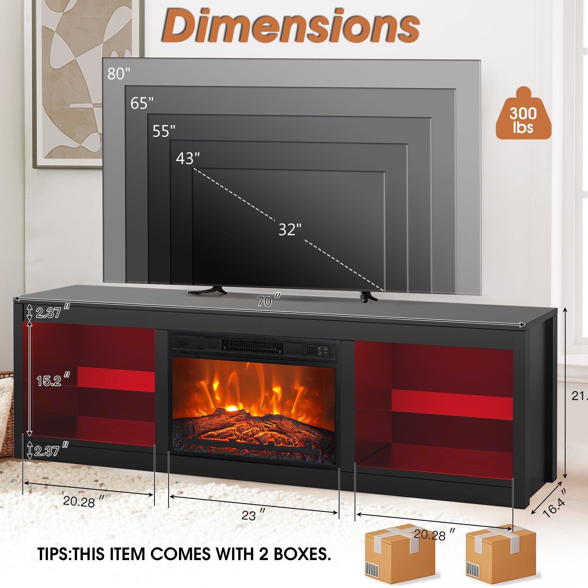 Modern 66" LED TV Stand with 23" Electric Fireplace for Living Room