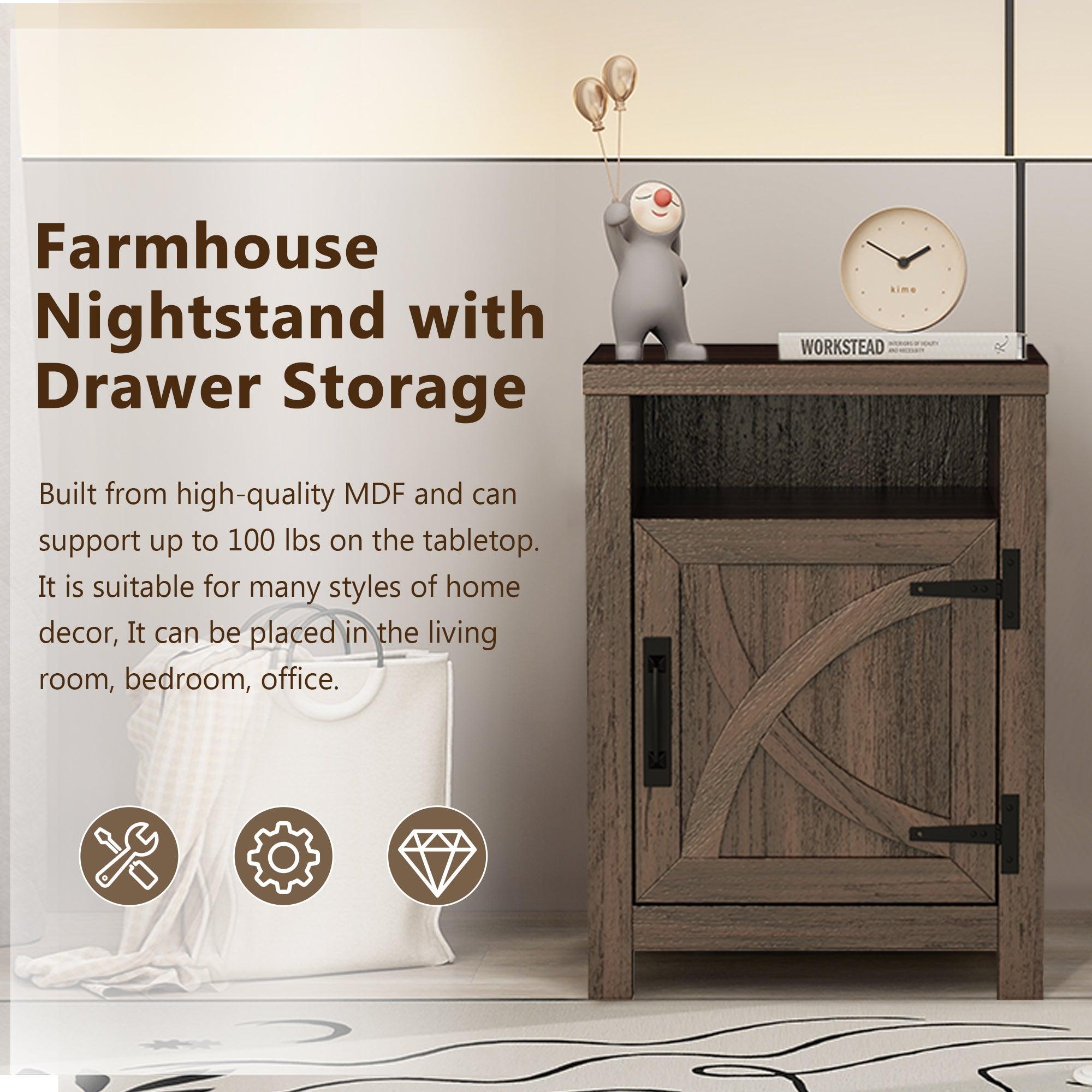 Solid Wood 18" Farmhouse Nightstand in Brown, Grey or White