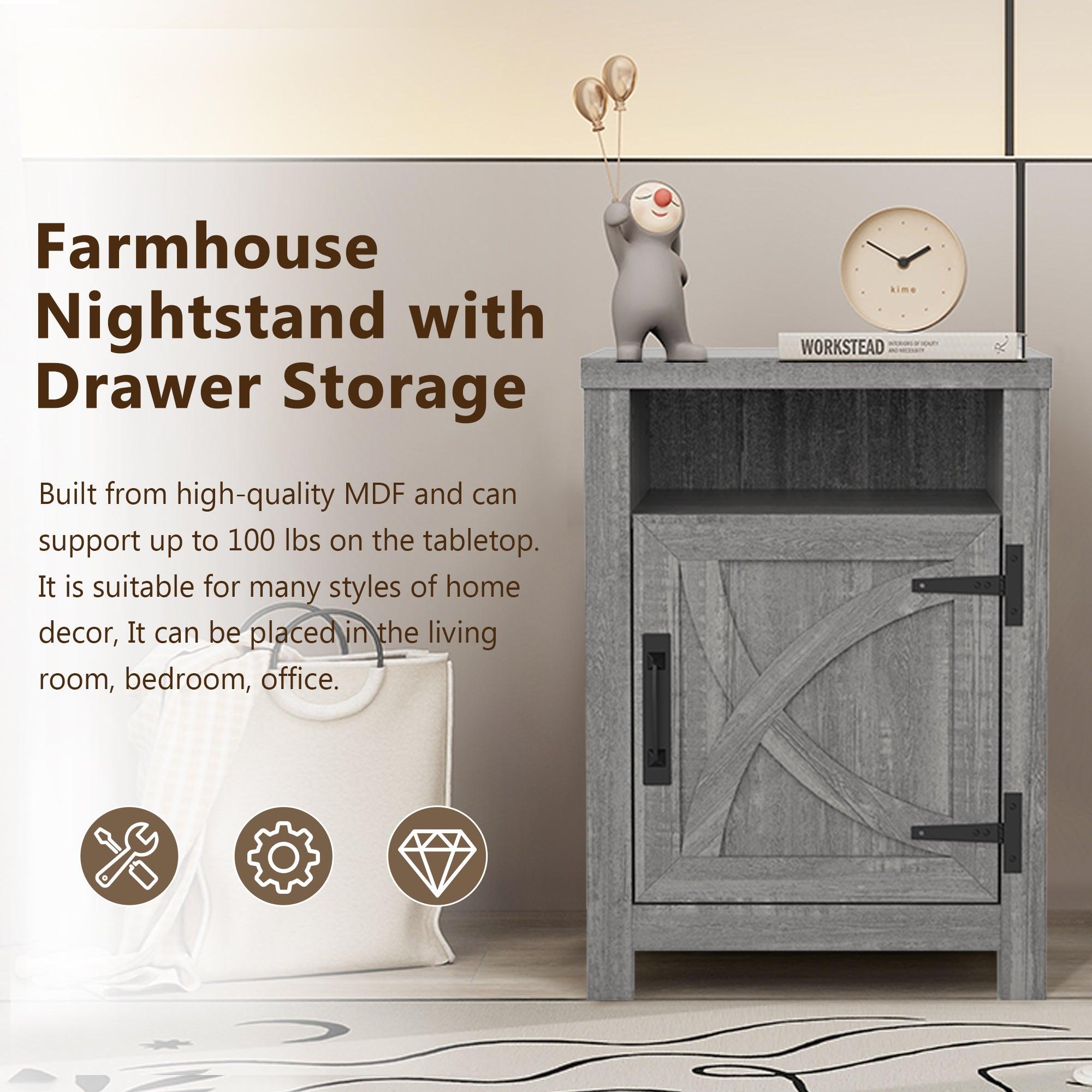 Solid Wood 18" Farmhouse Nightstand in Brown, Grey or White