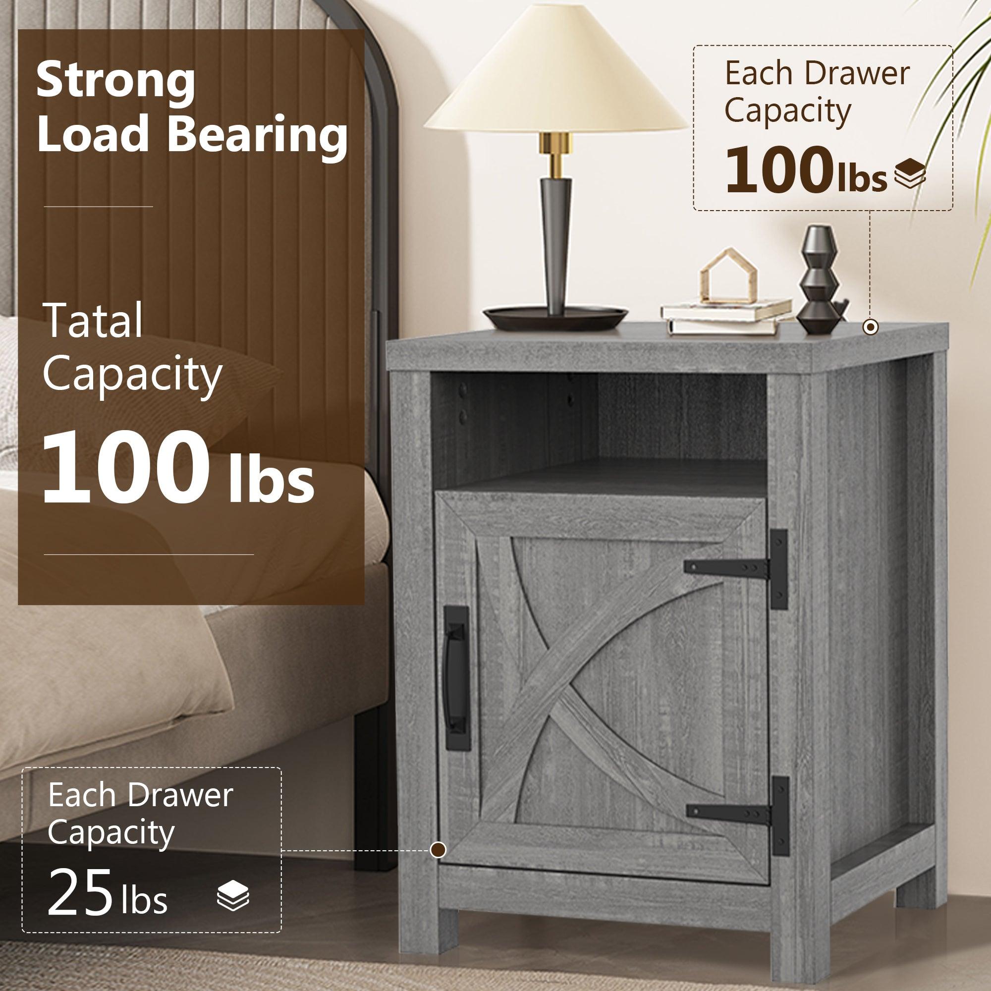 Solid Wood 18" Farmhouse Nightstand in Brown, Grey or White