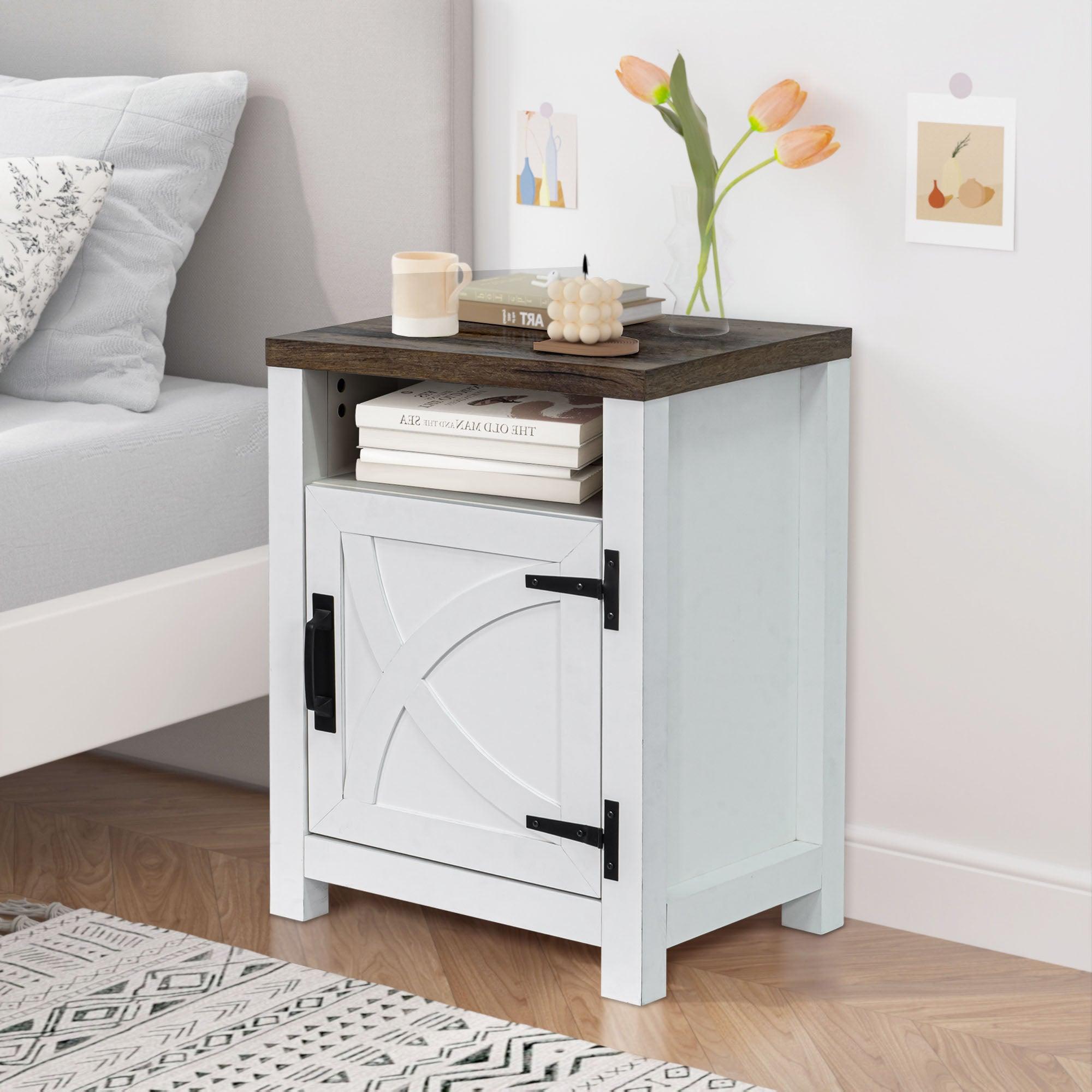 Solid Wood 18" Farmhouse Nightstand in Brown, Grey or White