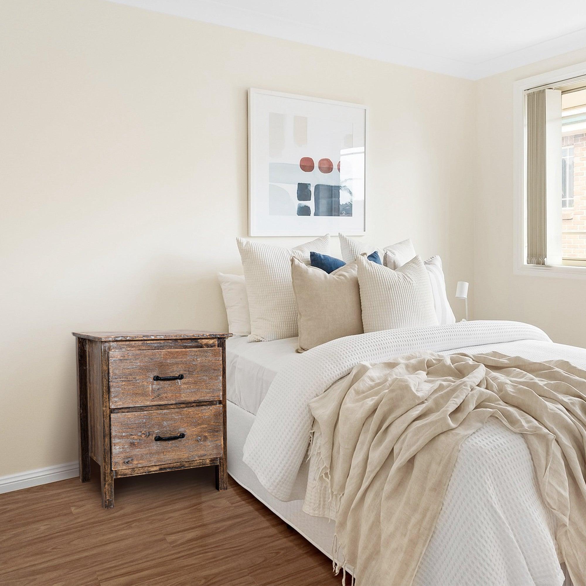 Farmhouse Solid Wood Nightstand for Bedroom