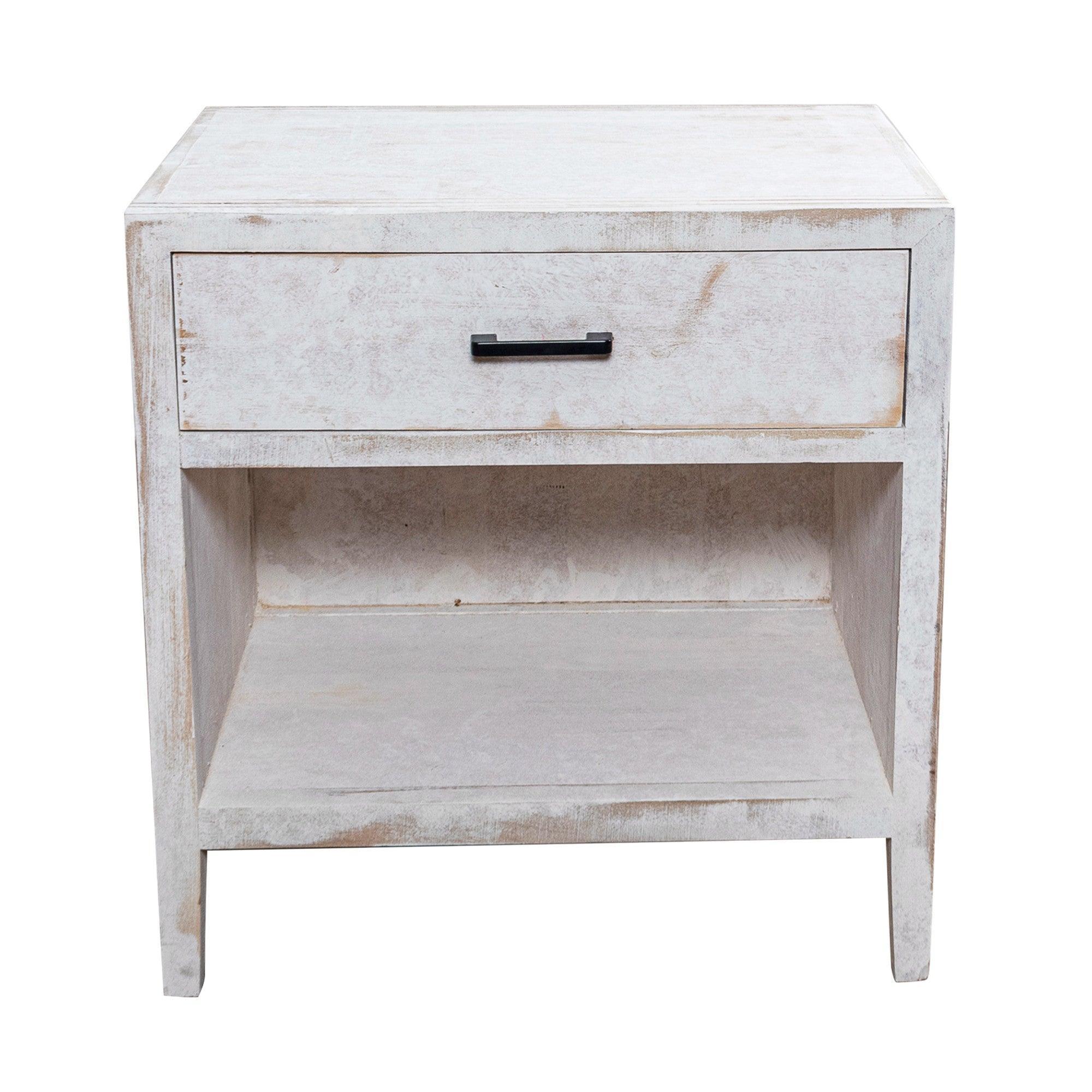 Classic Modern White Solid Wood Nightstand with Drawer