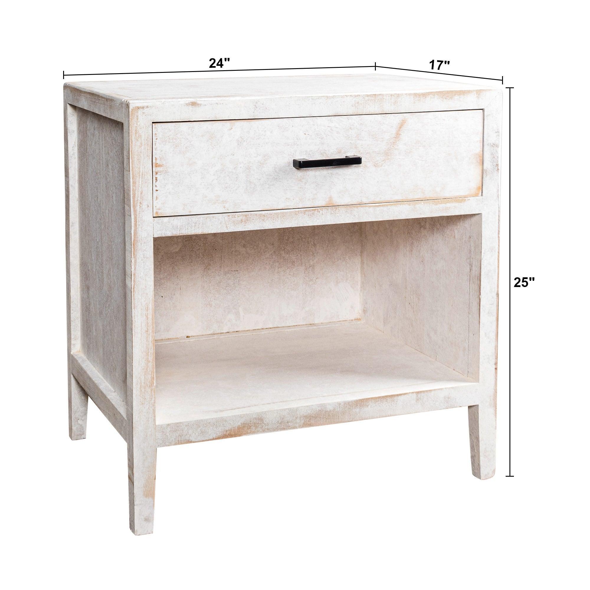 Classic Modern White Solid Wood Nightstand with Drawer
