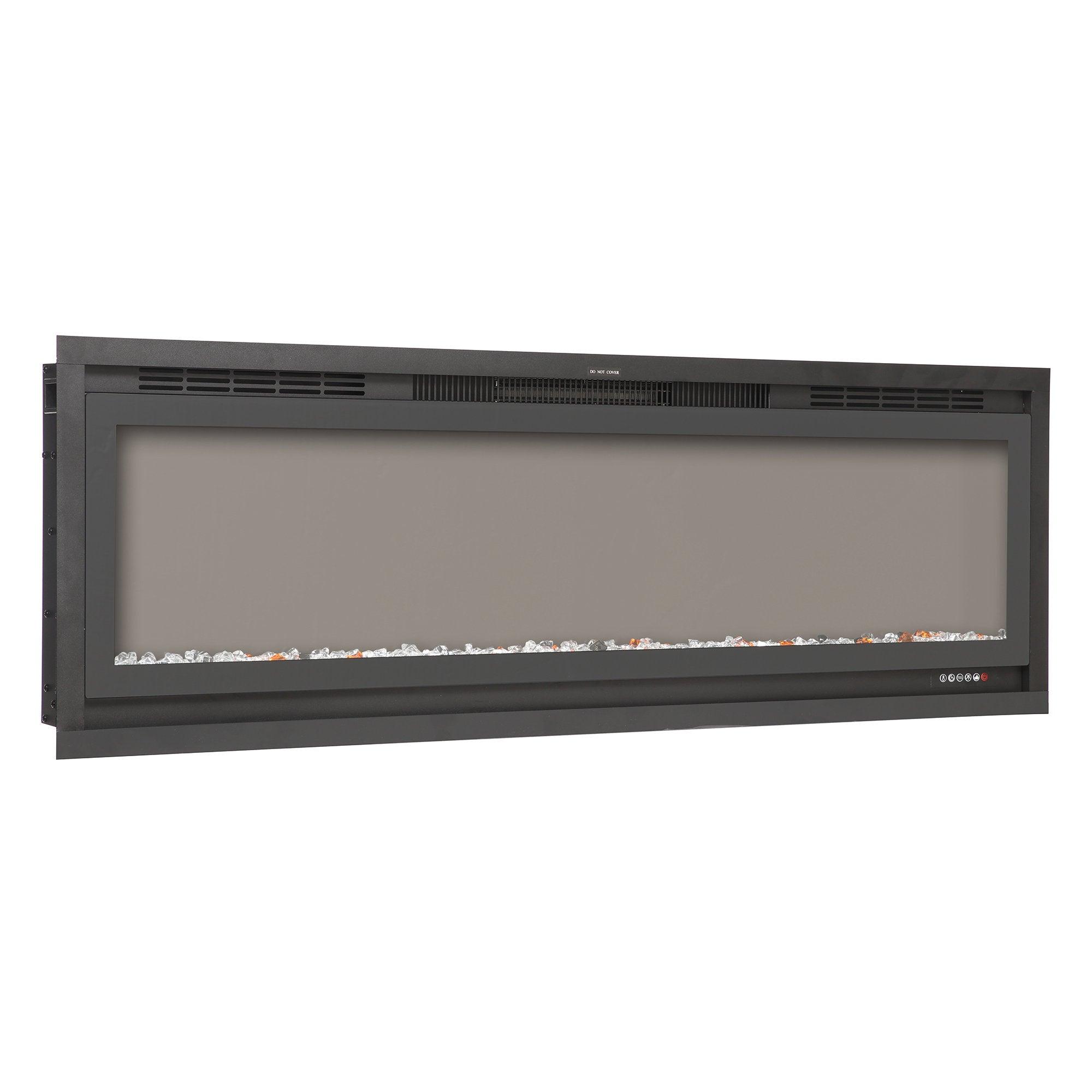 Black Wall-Mount Electric Fireplace Timer 3-Color Flame with LED Light, Smart APP Control