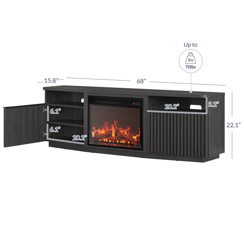 68" TV stand featuring a 23" electric fireplace,TV Stand for TVs up to 78"