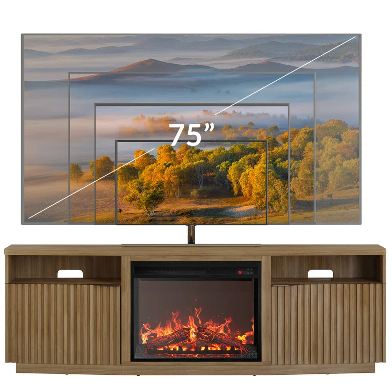 68" TV stand featuring a 23" electric fireplace,TV Stand for TVs up to 78"