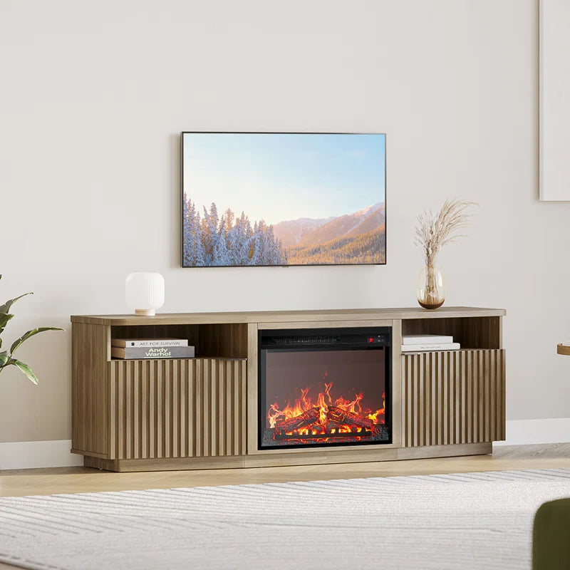 68" TV stand featuring a 23" electric fireplace,TV Stand for TVs up to 78"