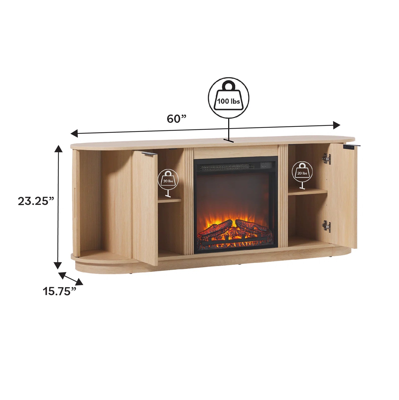 60" TV Stand with 36" Insert Electric Fireplace