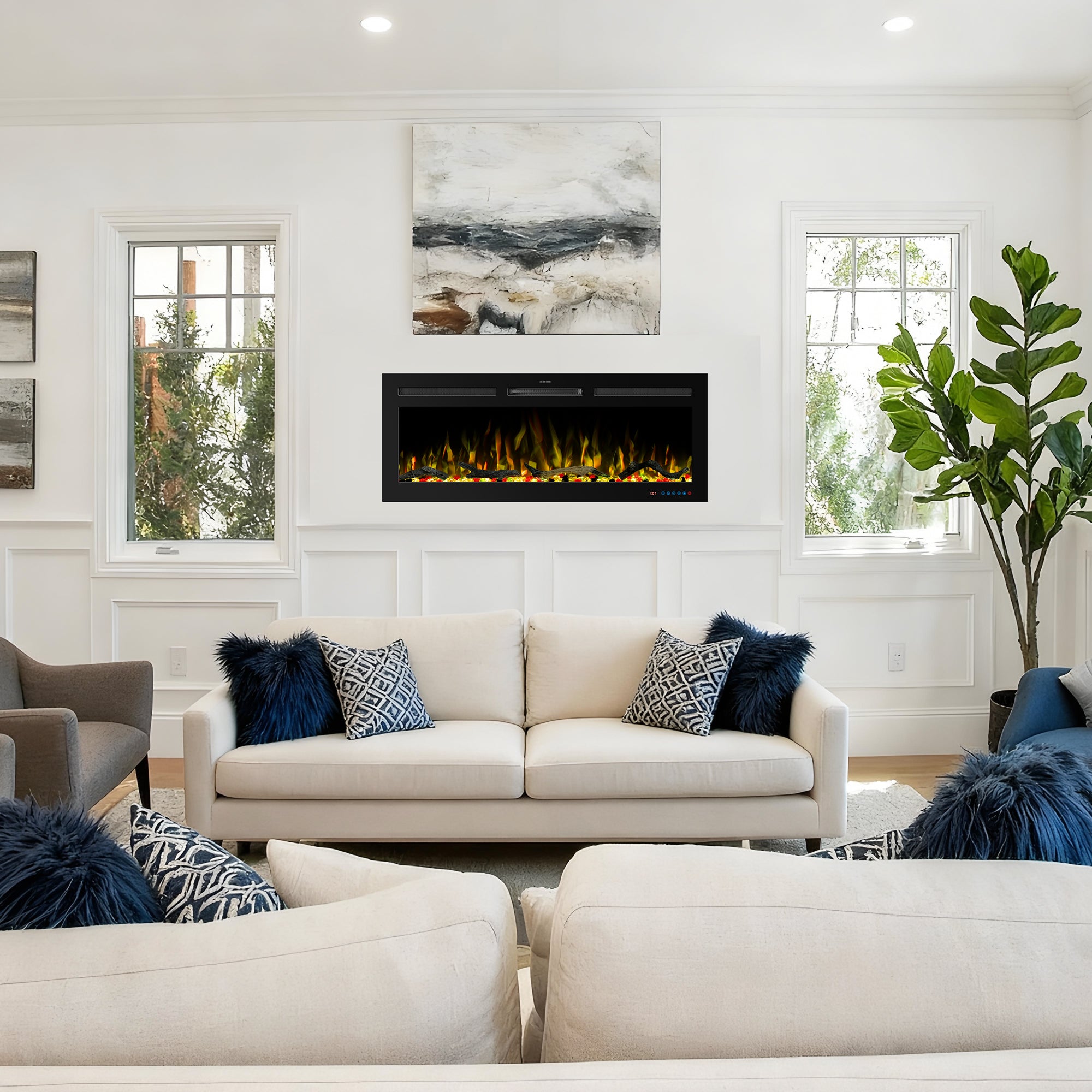 50" White LabelSmart Electric Fireplace with Inset & Wall-Mounted Installation - 13 Flame Colors, App/Remote/Voice Control (Alexa/Google Home)