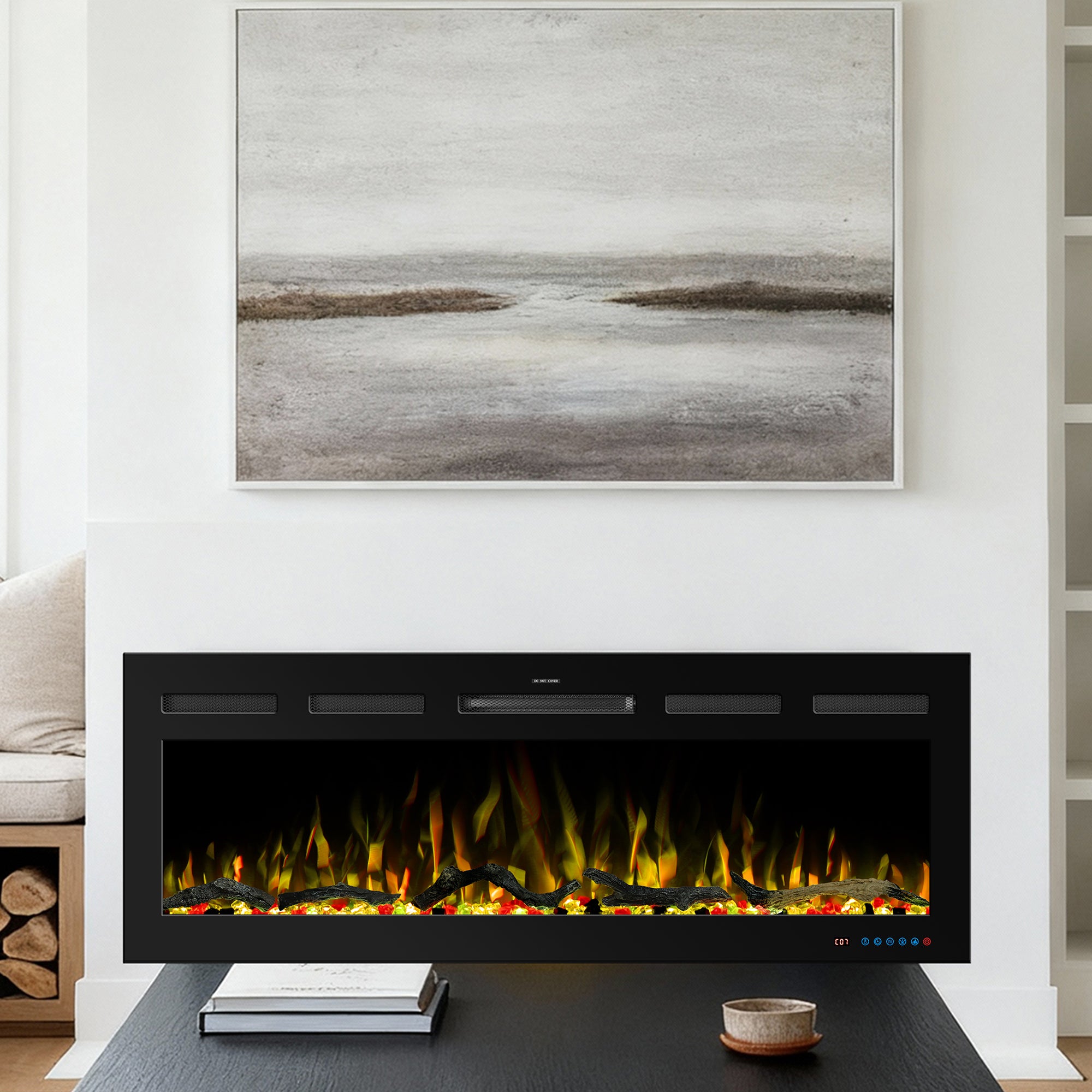74" White LabelSmart Electric Fireplace with Inset & Wall-Mounted Installation - 13 Flame Colors, App/Remote/Voice Control (Alexa/Google Home)