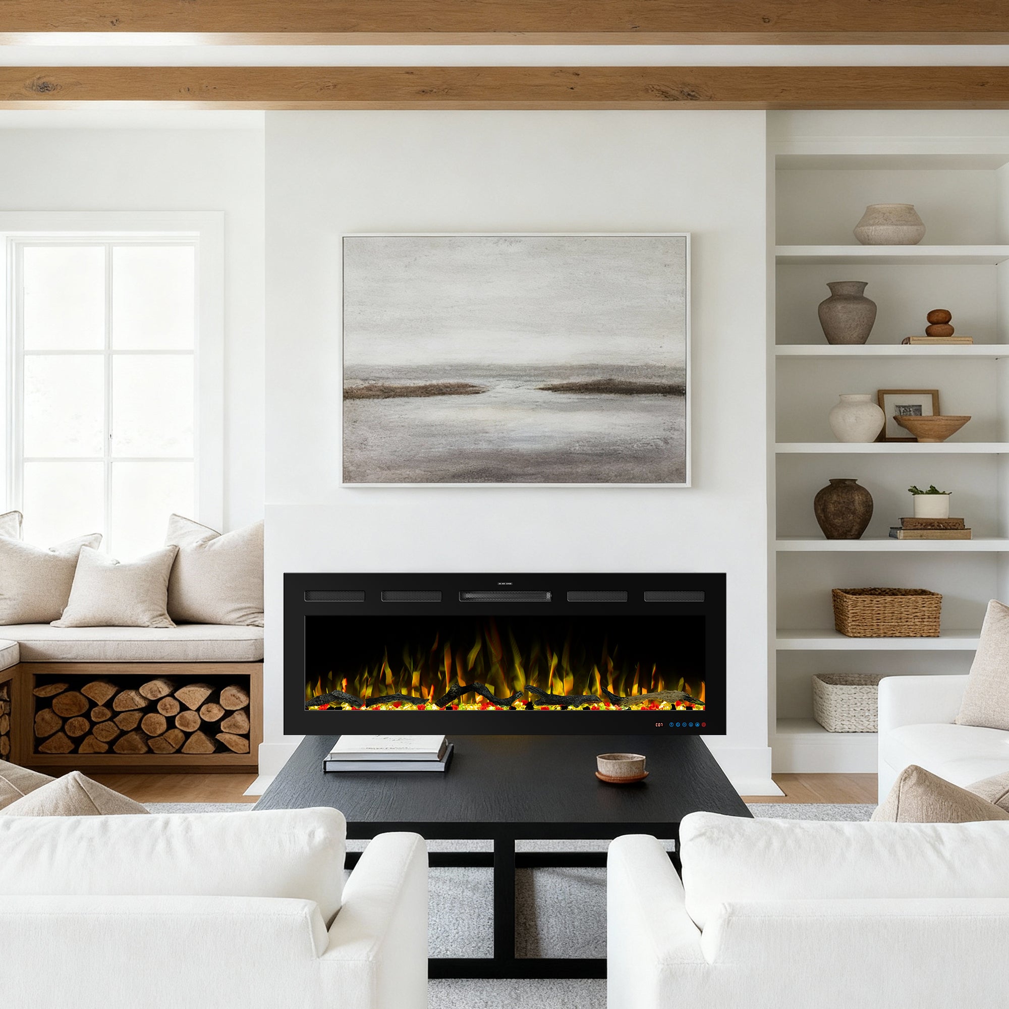 50" White LabelSmart Electric Fireplace with Inset & Wall-Mounted Installation - 13 Flame Colors, App/Remote/Voice Control (Alexa/Google Home)