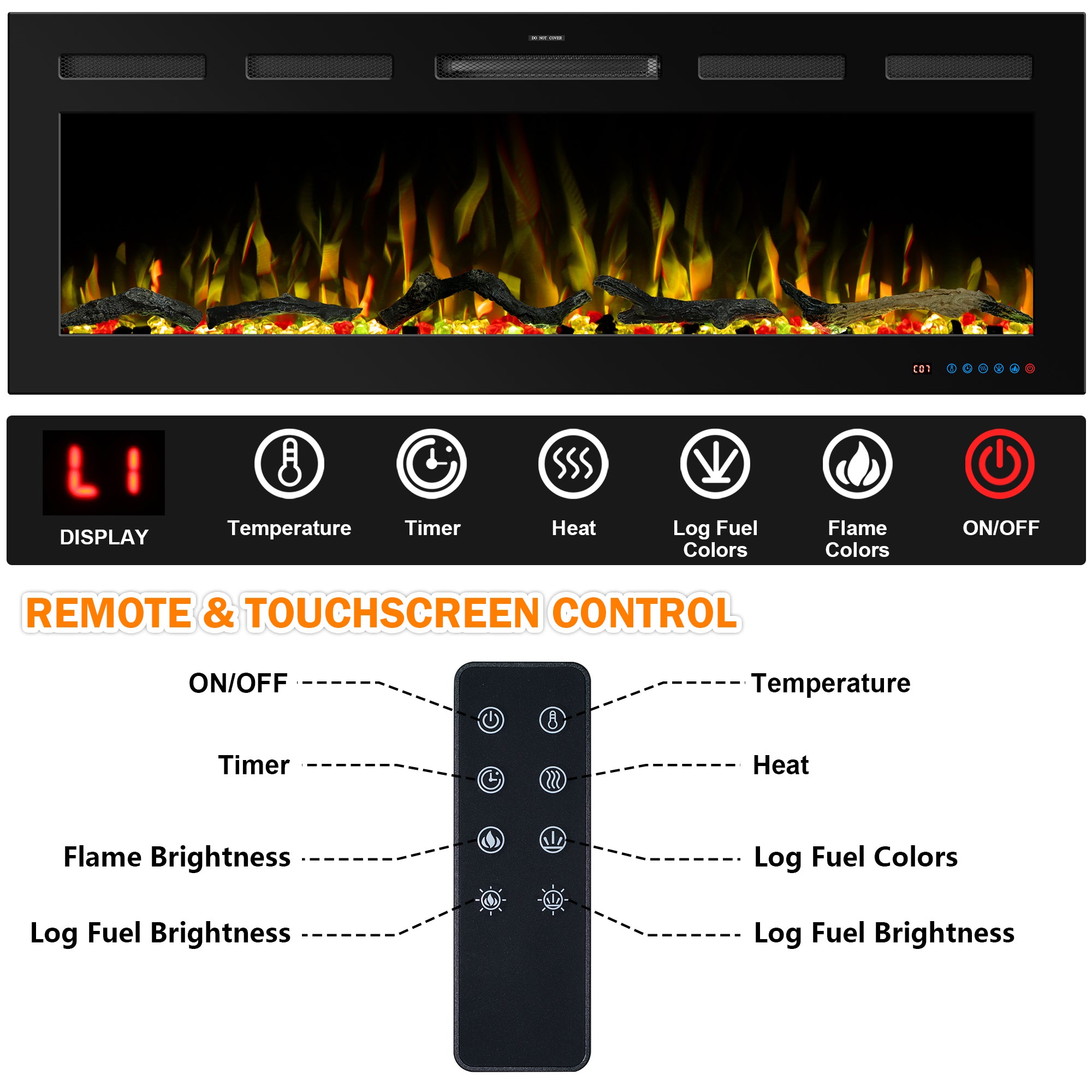 50" White LabelSmart Electric Fireplace with Inset & Wall-Mounted Installation - 13 Flame Colors, App/Remote/Voice Control (Alexa/Google Home)