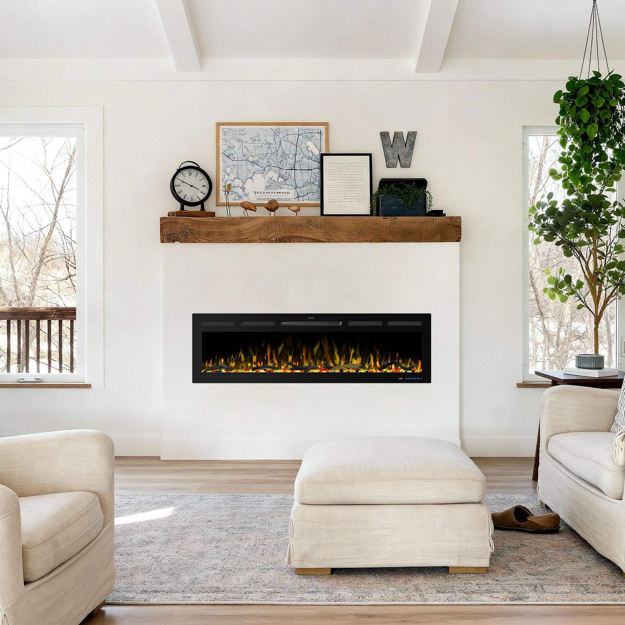 50" White LabelSmart Electric Fireplace with Inset & Wall-Mounted Installation - 13 Flame Colors, App/Remote/Voice Control (Alexa/Google Home)