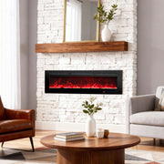 72" White Label electric fireplace supports recessed/wall mounting, with remote, touch screen, 13 flame colors, base lights