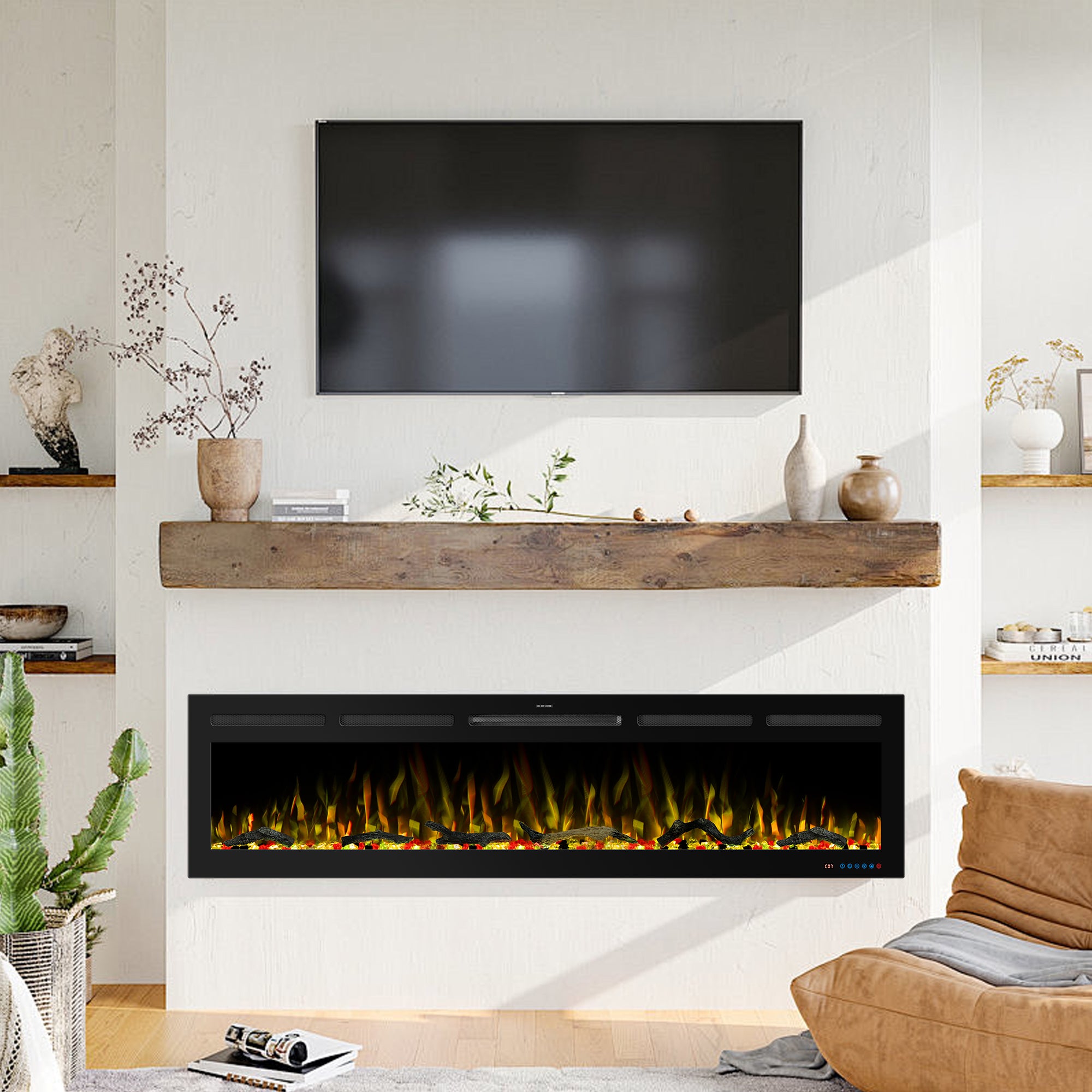 50" White LabelSmart Electric Fireplace with Inset & Wall-Mounted Installation - 13 Flame Colors, App/Remote/Voice Control (Alexa/Google Home)