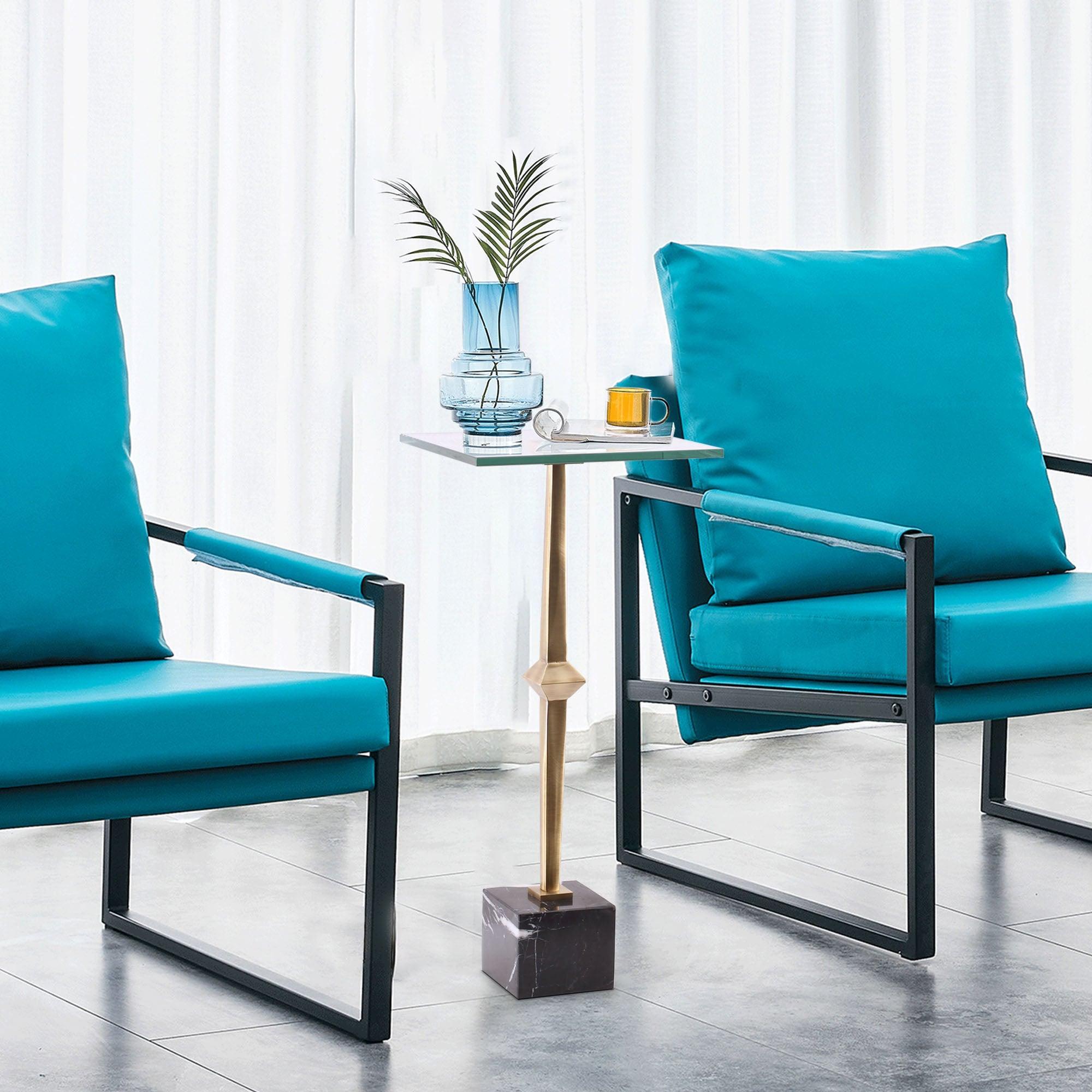 11" Square Side Table, Marble Base, Modern Compact Design