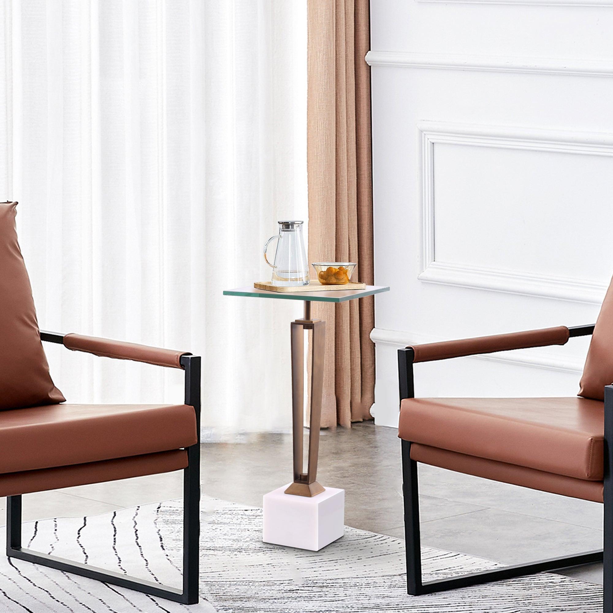 11" Modern Accent White Marble Martini Table