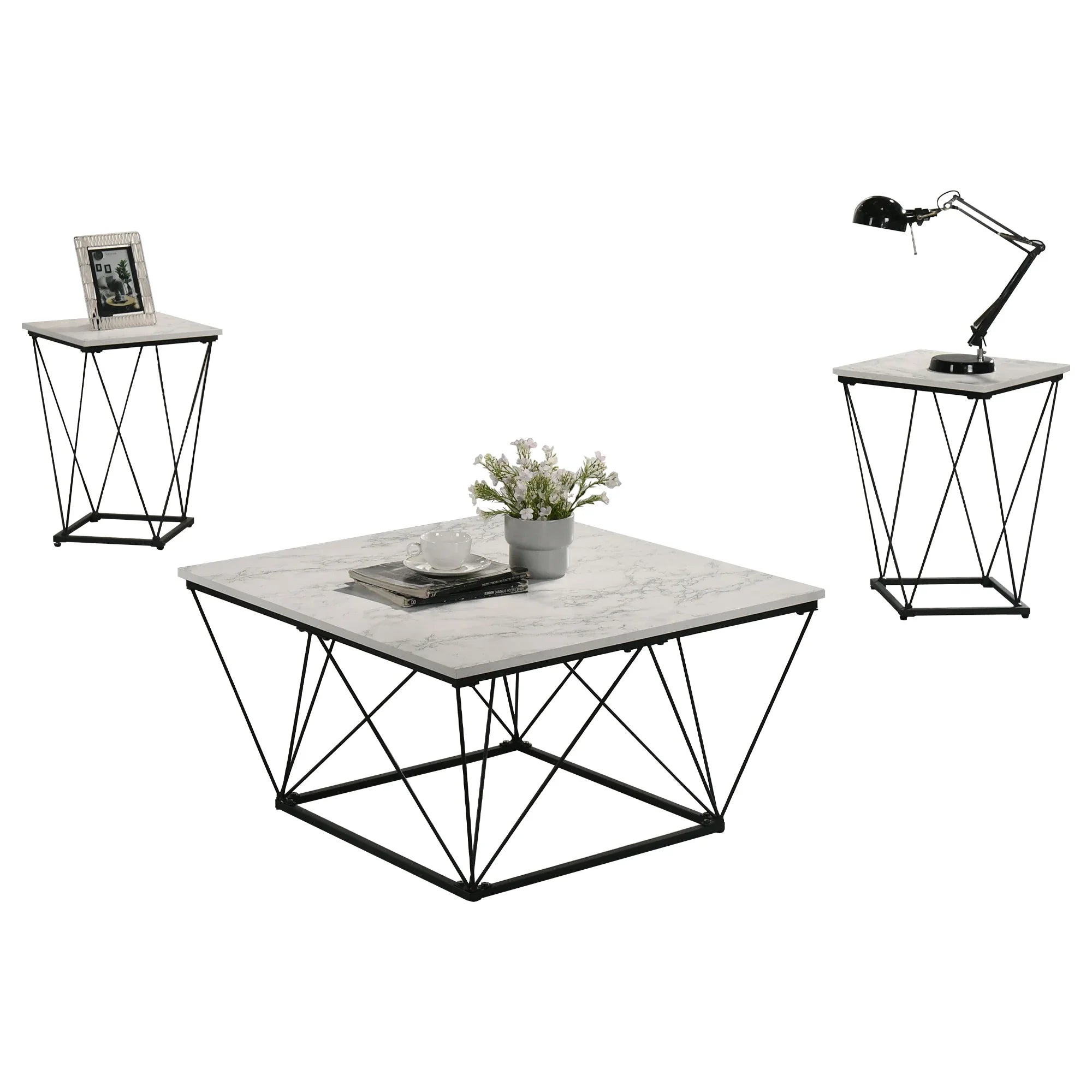 Whetstone 31.5" 3-Piece Coffee Table Set with Angular & Geometric Metal Base