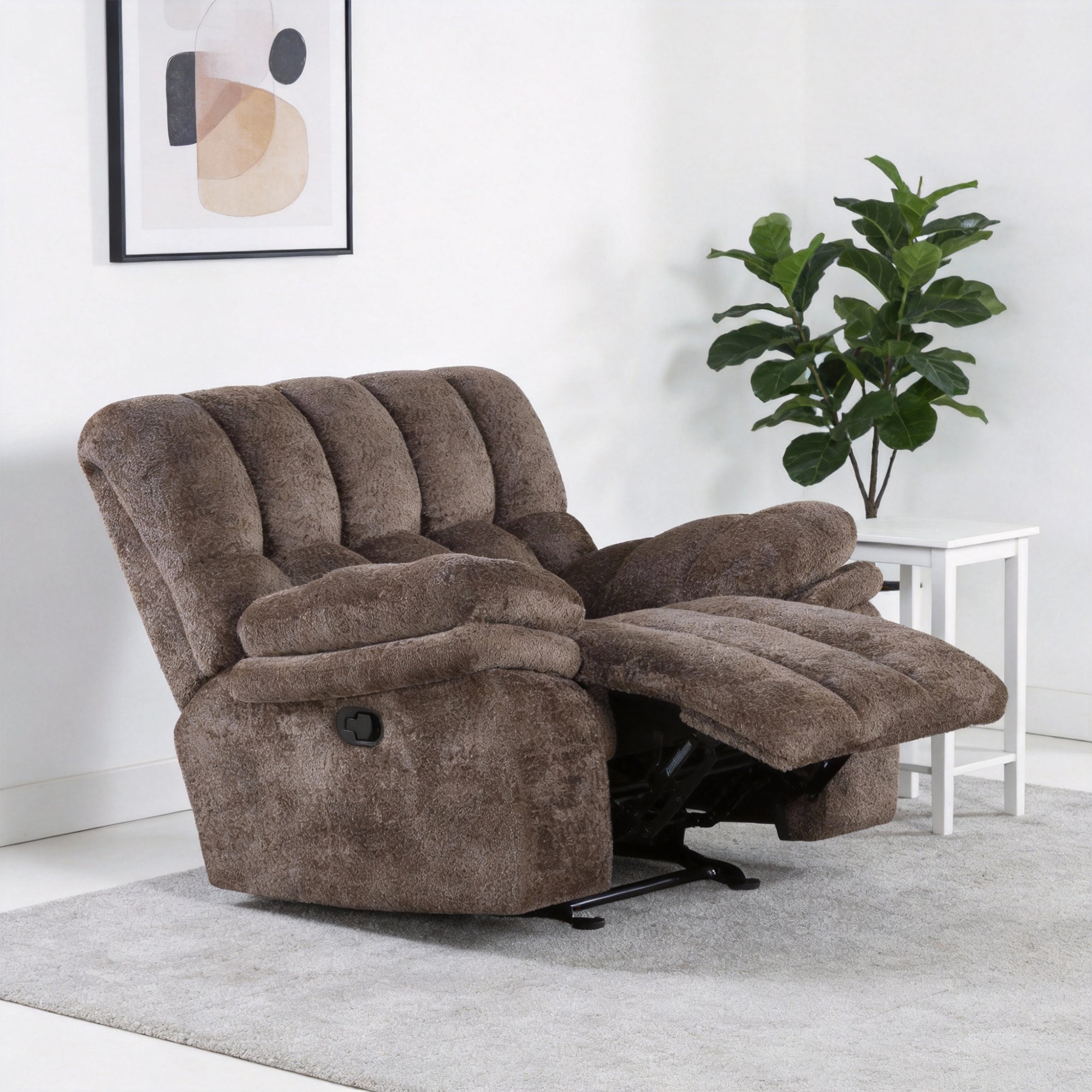 43" Leather Manual Glider Recliner with Biscuit-Padded Seat & Back
