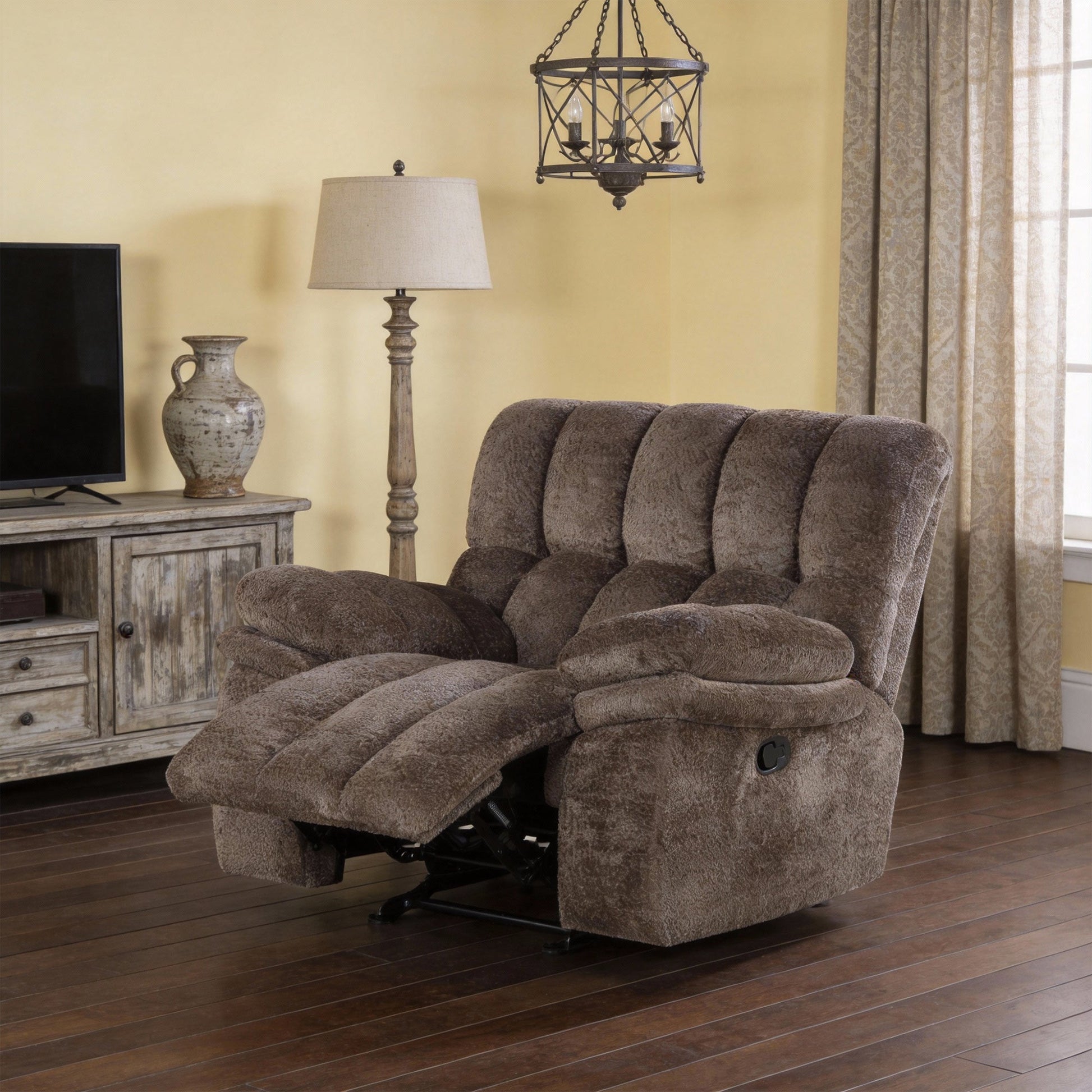 43" Leather Manual Glider Recliner with Biscuit-Padded Seat & Back