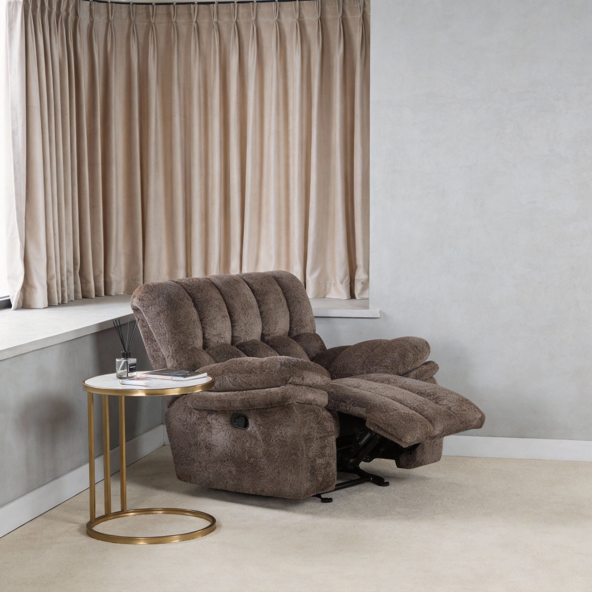 43" Leather Manual Glider Recliner with Biscuit-Padded Seat & Back