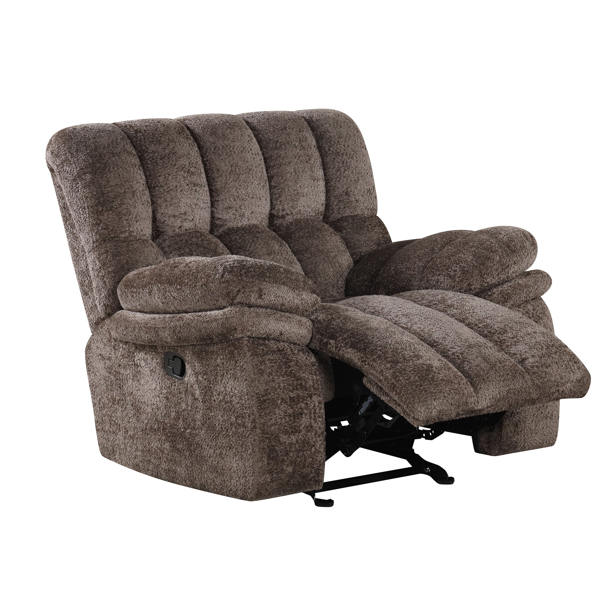 43" Leather Manual Glider Recliner with Biscuit-Padded Seat & Back