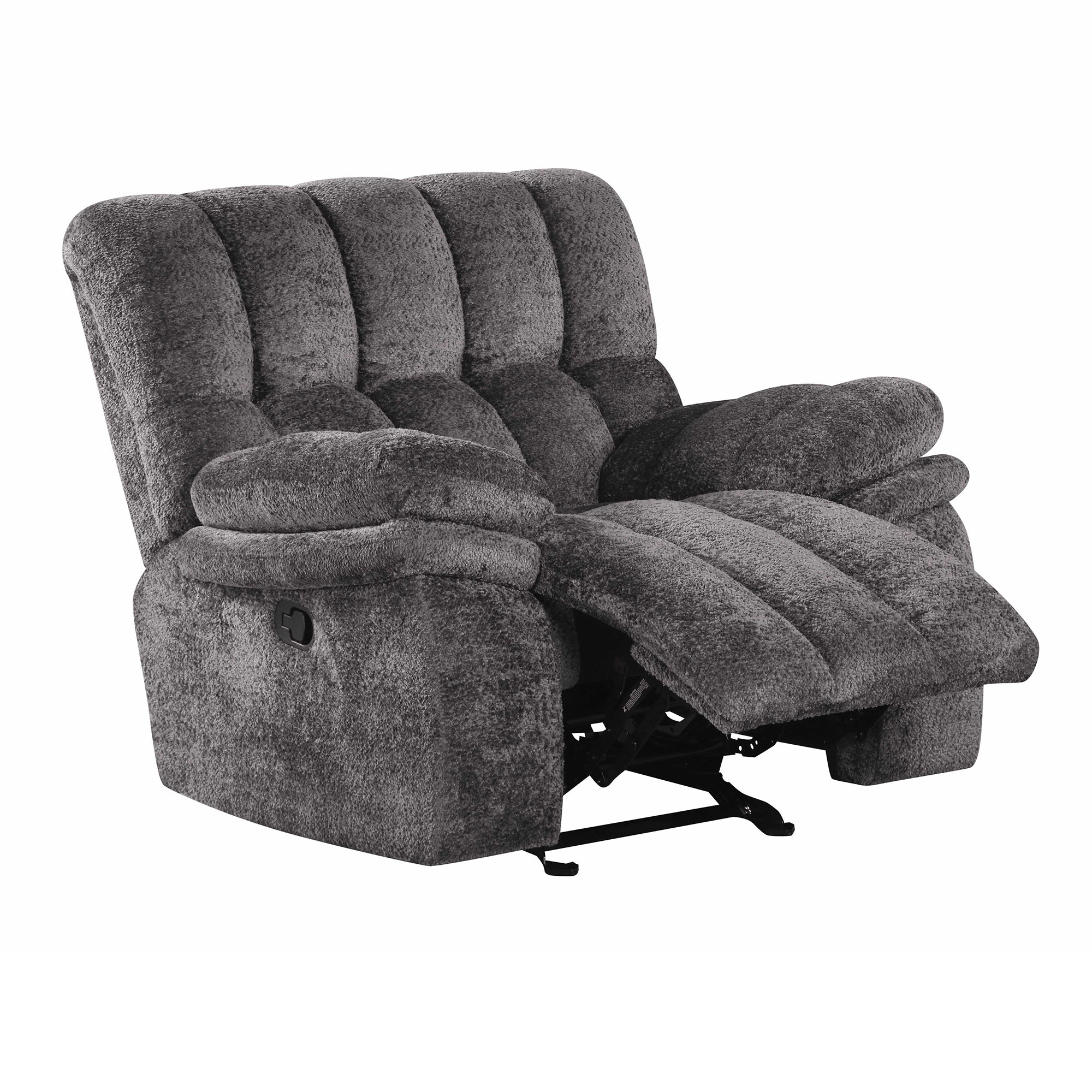 43" Leather Manual Glider Recliner with Biscuit-Padded Seat & Back