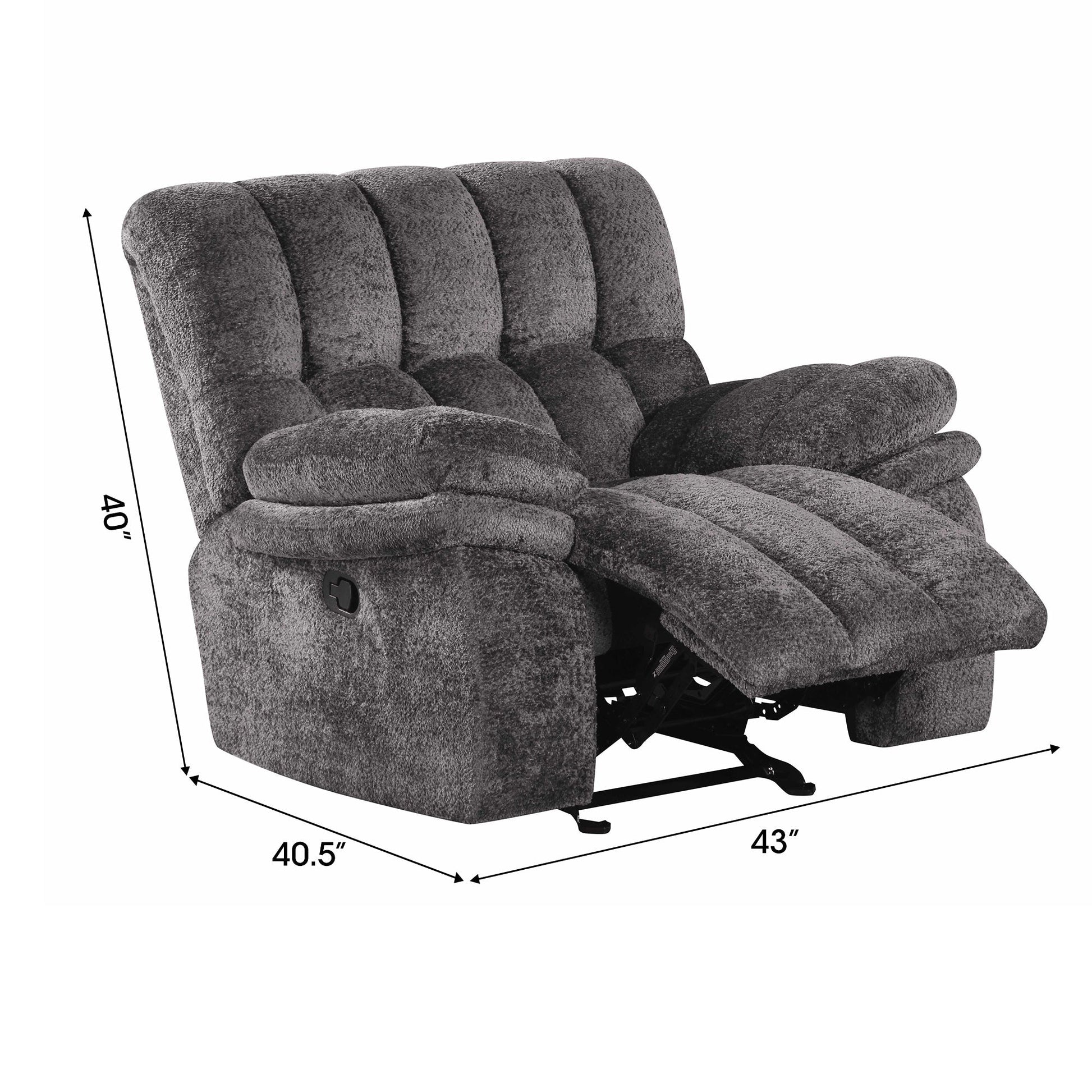 43" Leather Manual Glider Recliner with Biscuit-Padded Seat & Back