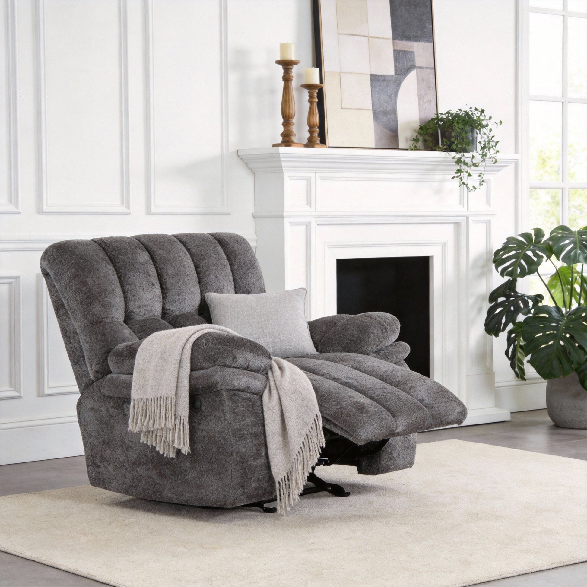 43" Leather Manual Glider Recliner with Biscuit-Padded Seat & Back